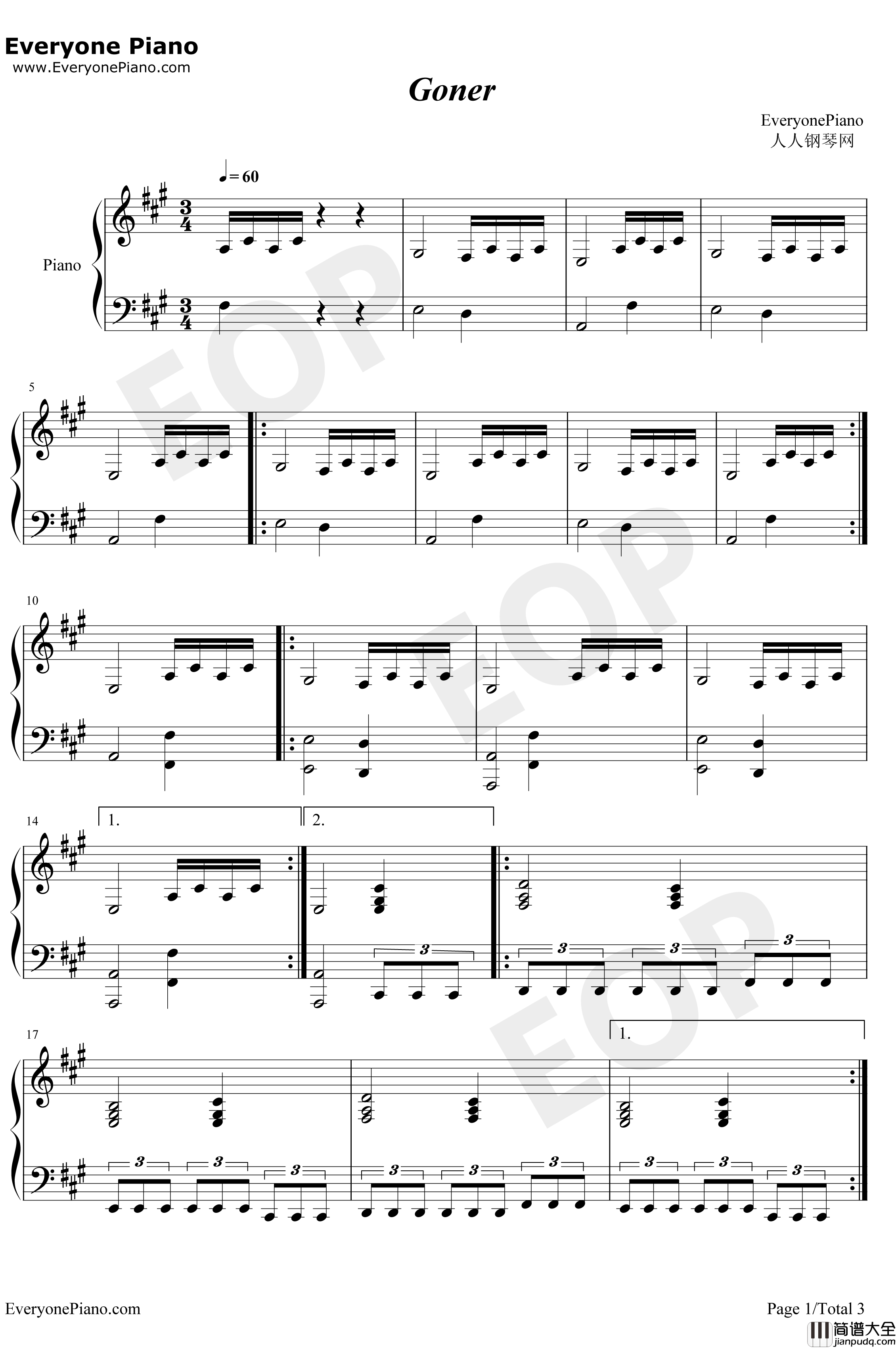 Goner钢琴谱_TwentyOnePilots