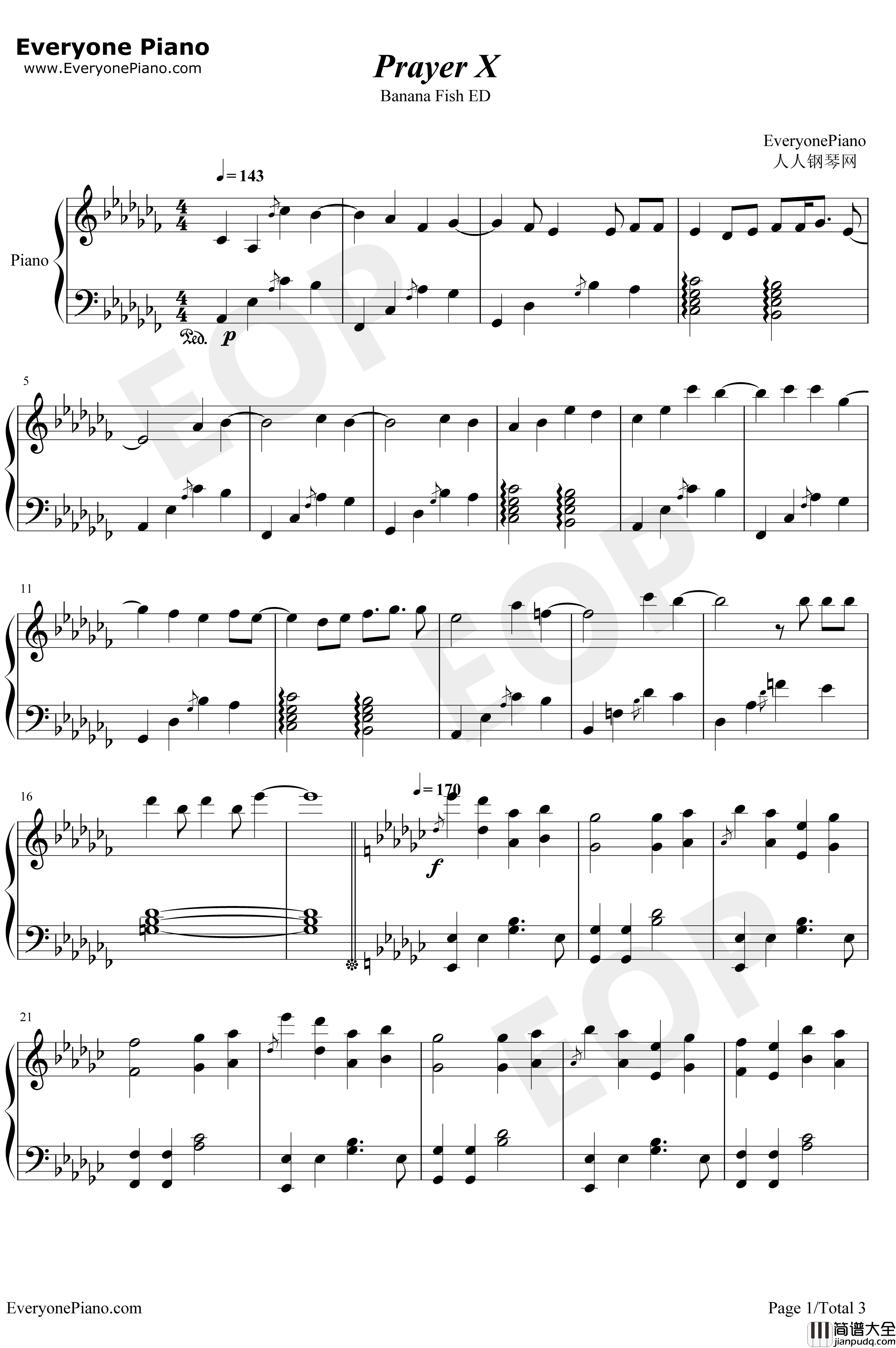 Prayer_X钢琴谱_KingGnu_BANANAFISHED