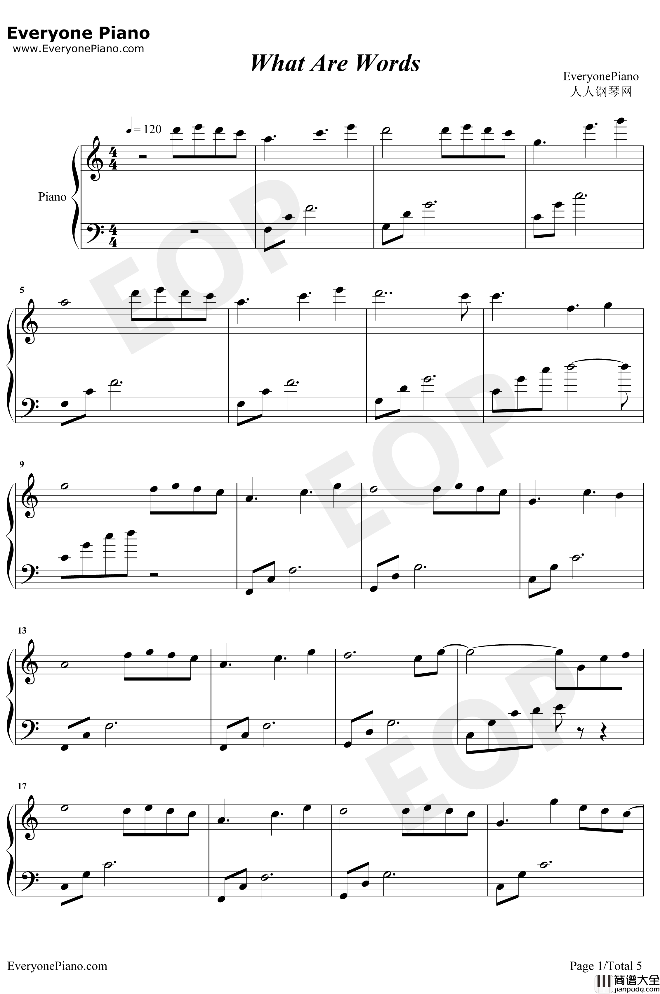 What_Are_Words钢琴谱_ChrisMedina_原版