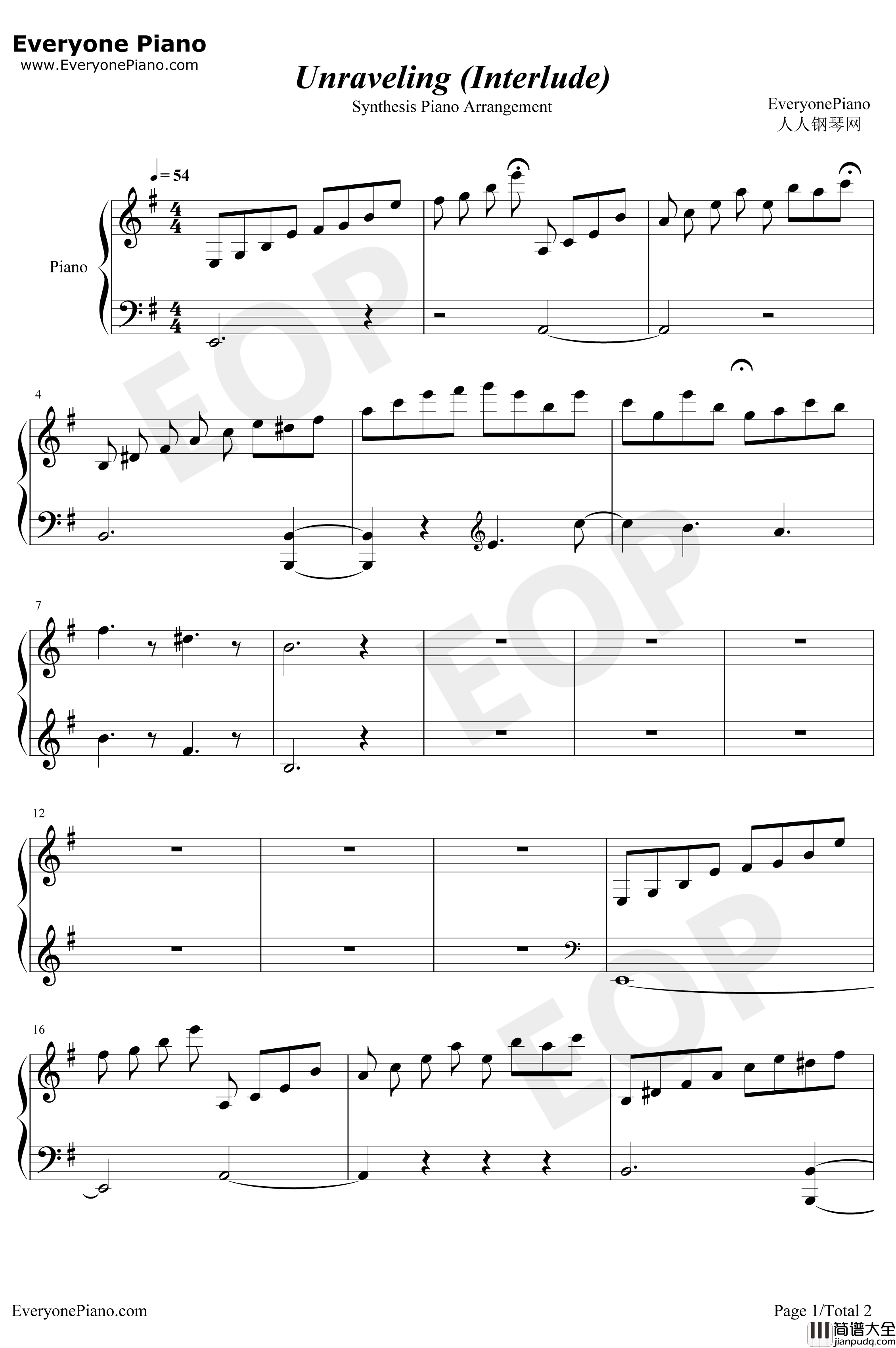 Unraveling钢琴谱_Evanescence