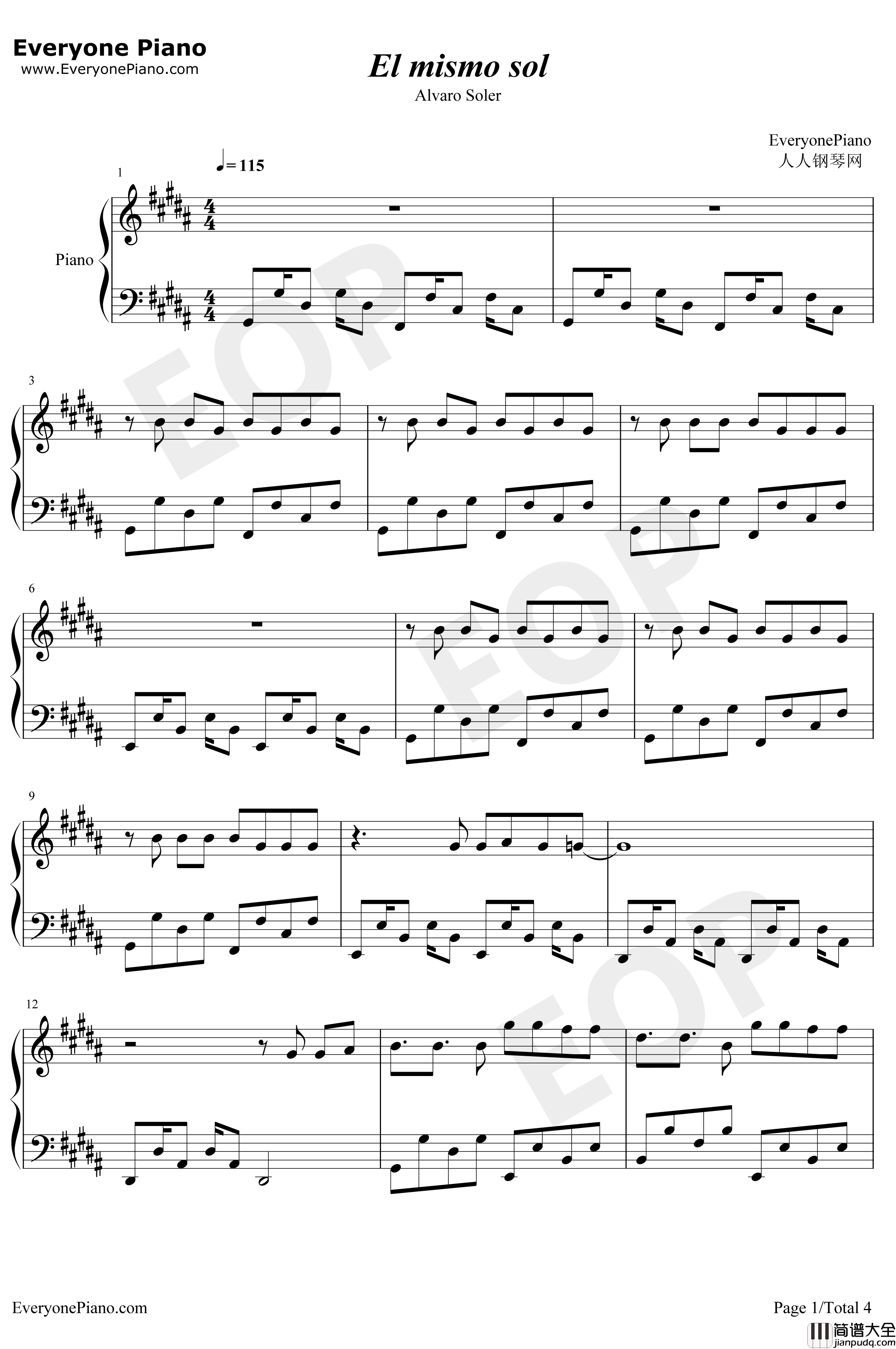 El_mismo_sol钢琴谱_AlvaroSoler