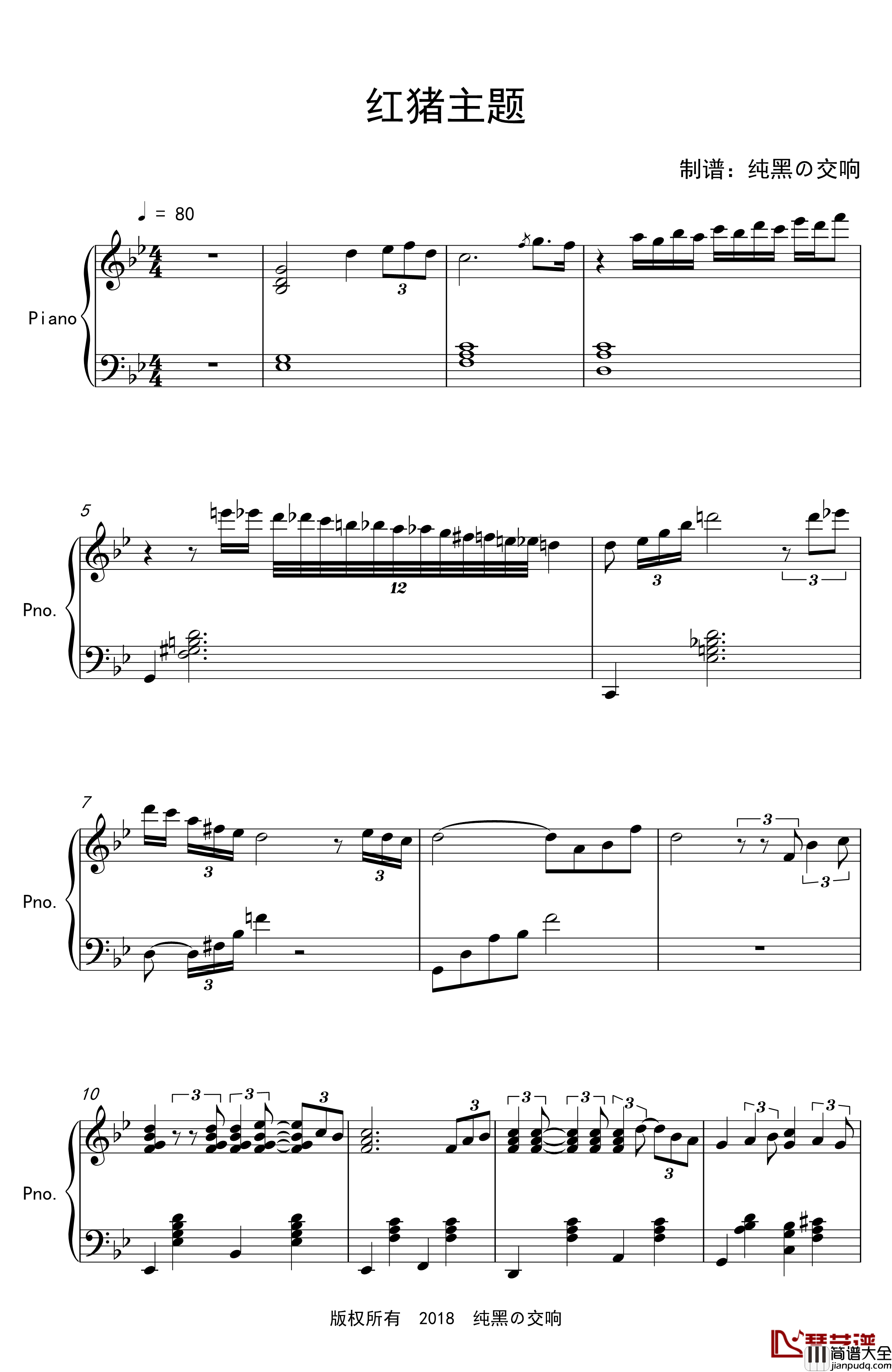 红猪_帰らざる日々钢琴谱_久石让