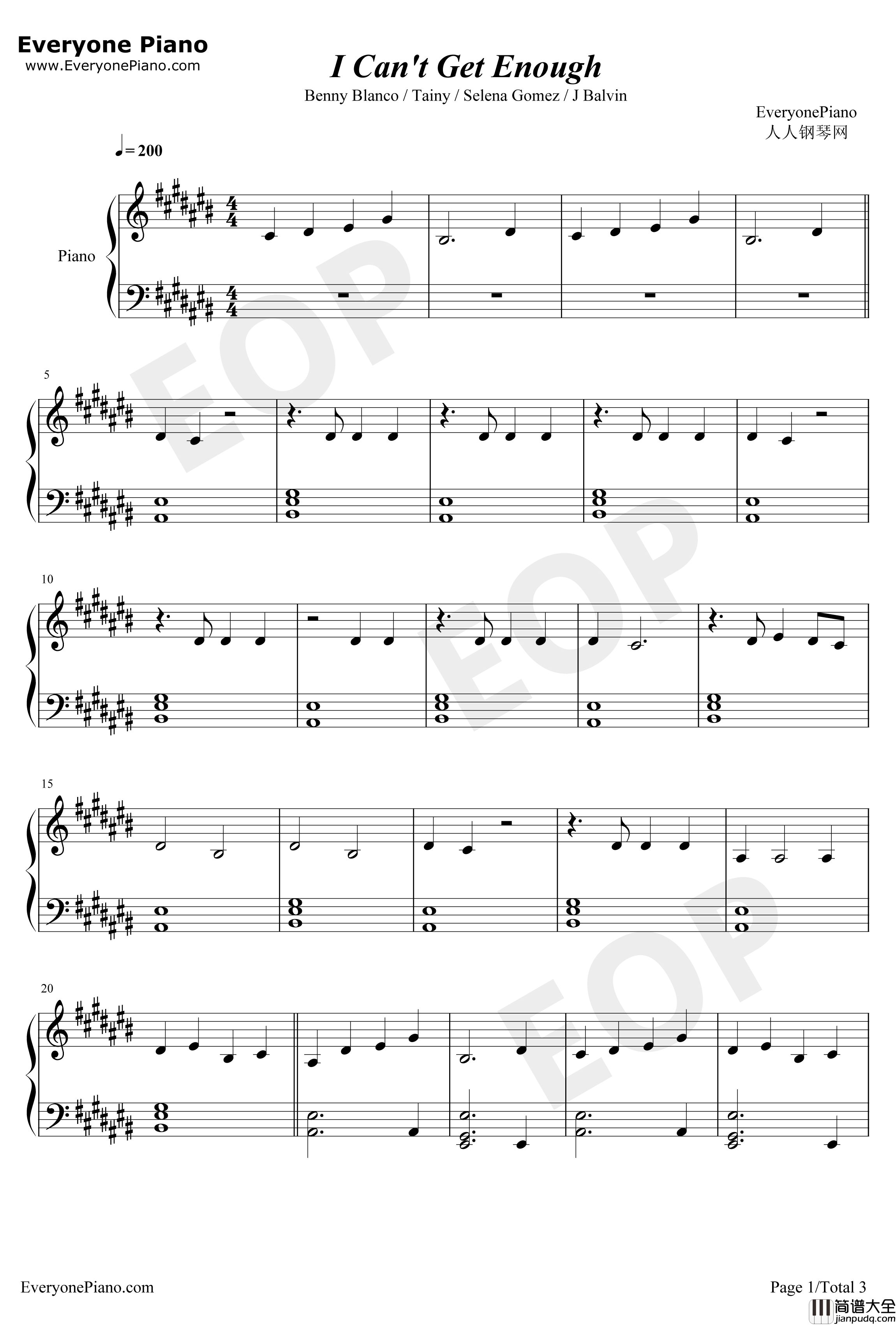 I_Can’t_Get_Enough钢琴谱_Benny_Blanco_Tainy_Selena_Gomez_J_Balvin_I_Cant_Get_Enough