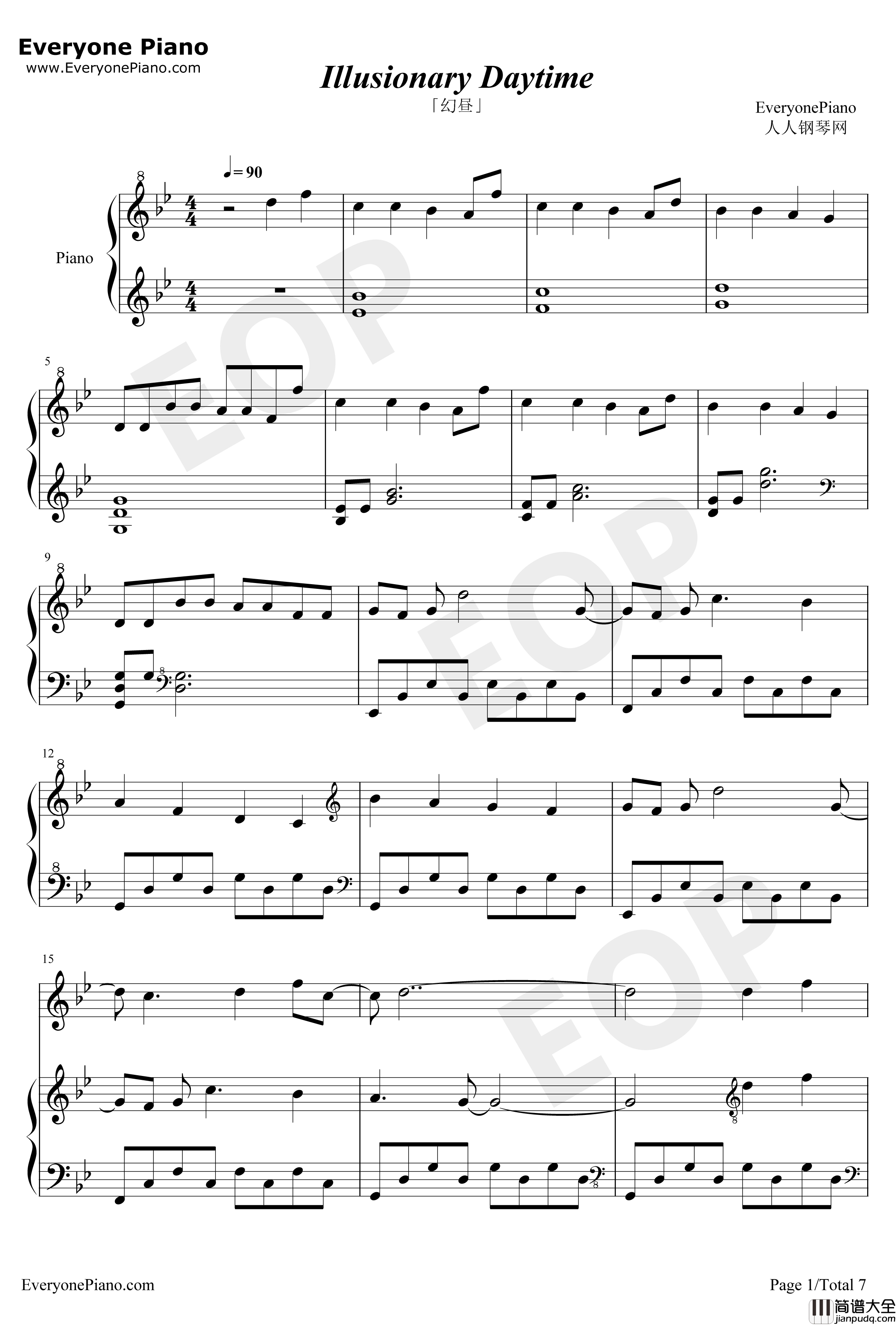 Illusionary_Daytime钢琴谱_Shirfine_幻昼