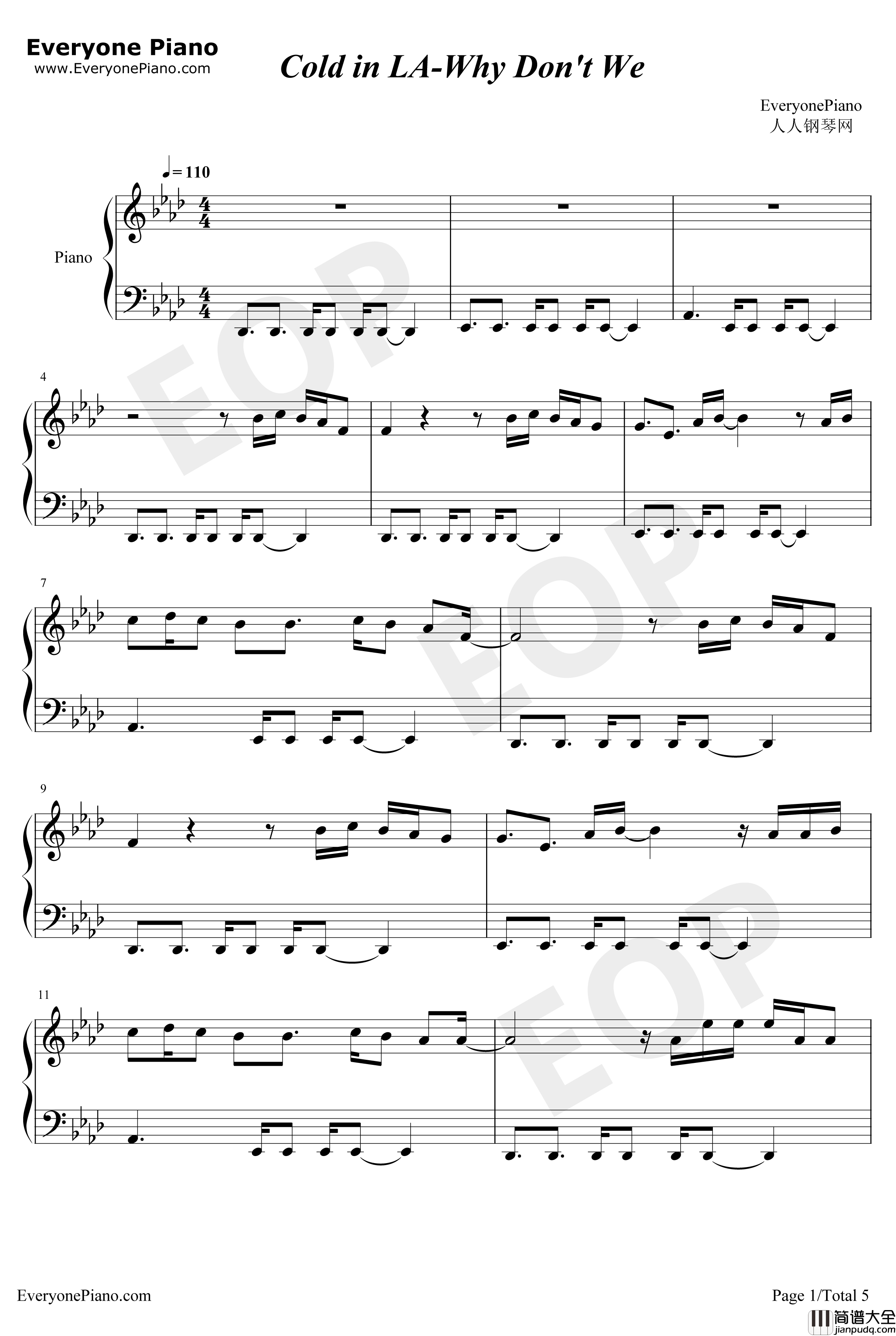 Cold_in_LA钢琴谱_WhyDon'tWe