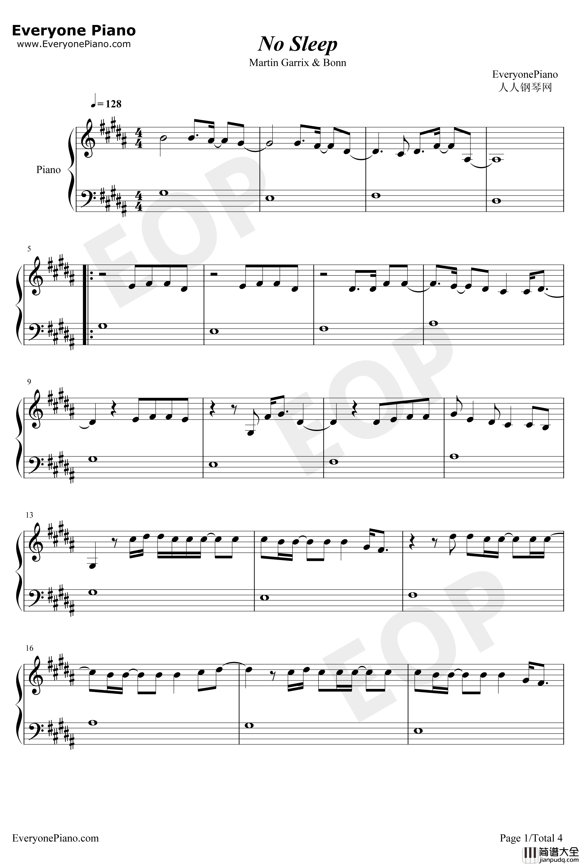 No_Sleep钢琴谱_MartinGarrixBonn