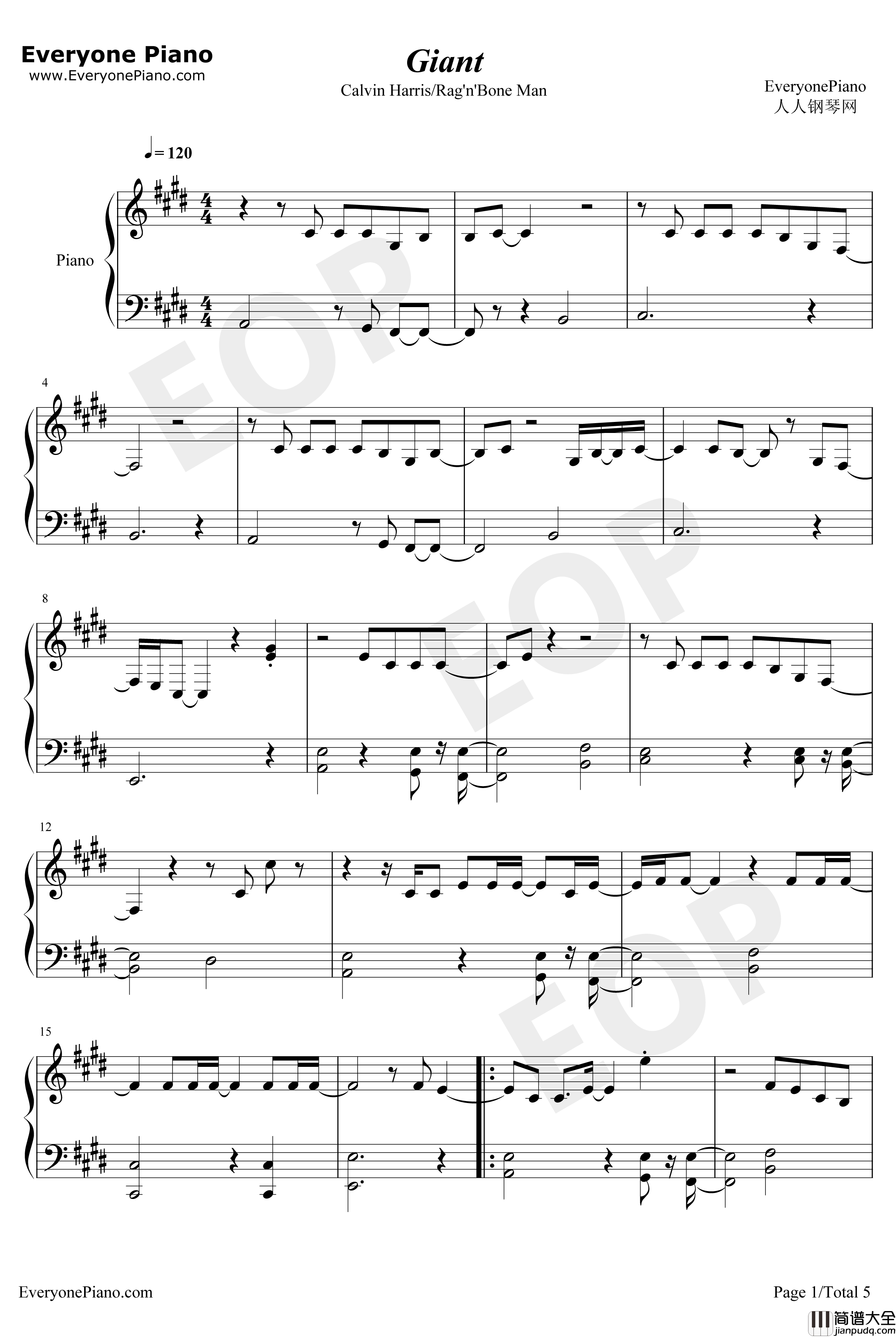 Giant钢琴谱_CalvinHarrisRag'n'BoneMan