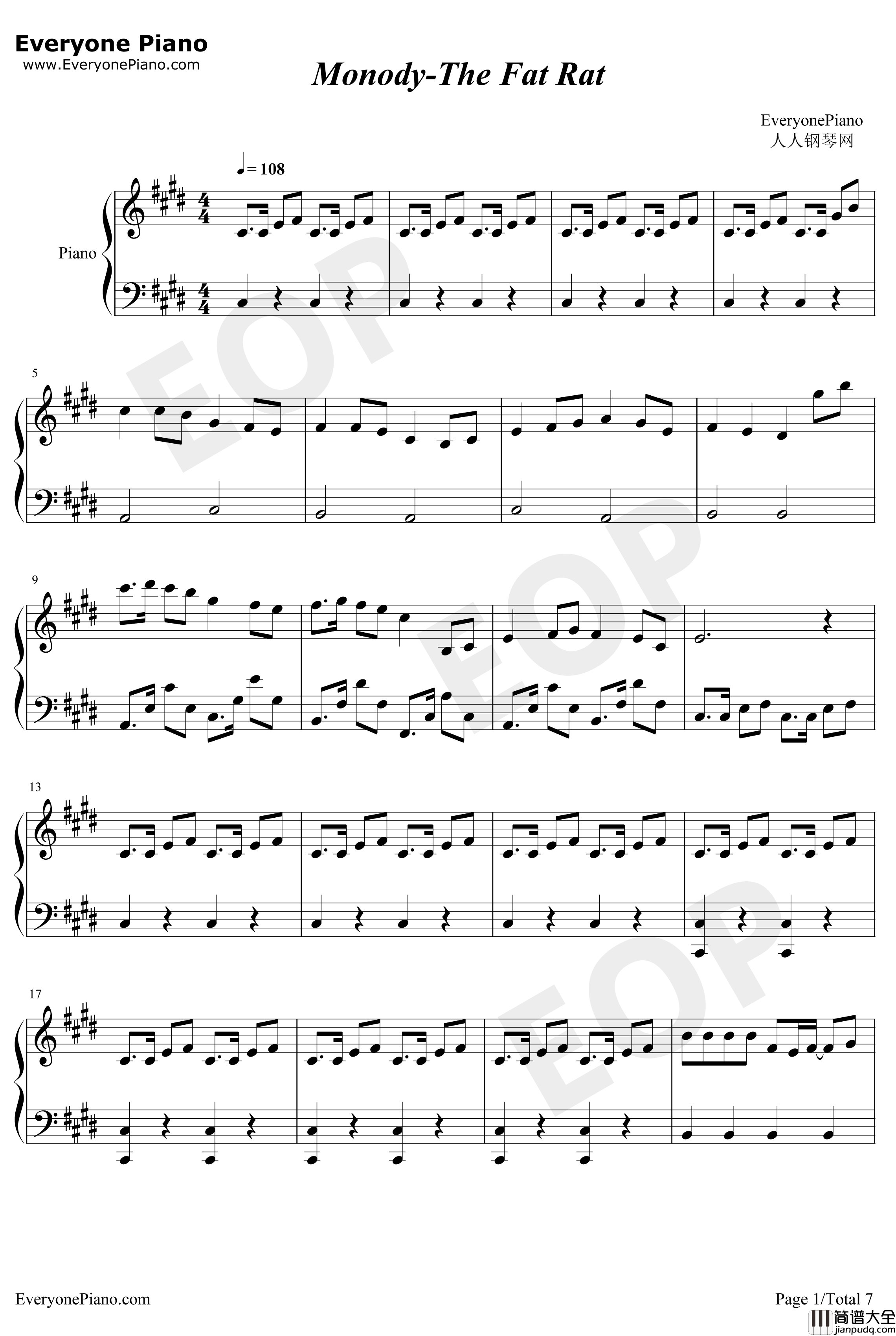 Monody钢琴谱_TheFatRatLauraBrehm_TheFatRat_抖音歌曲