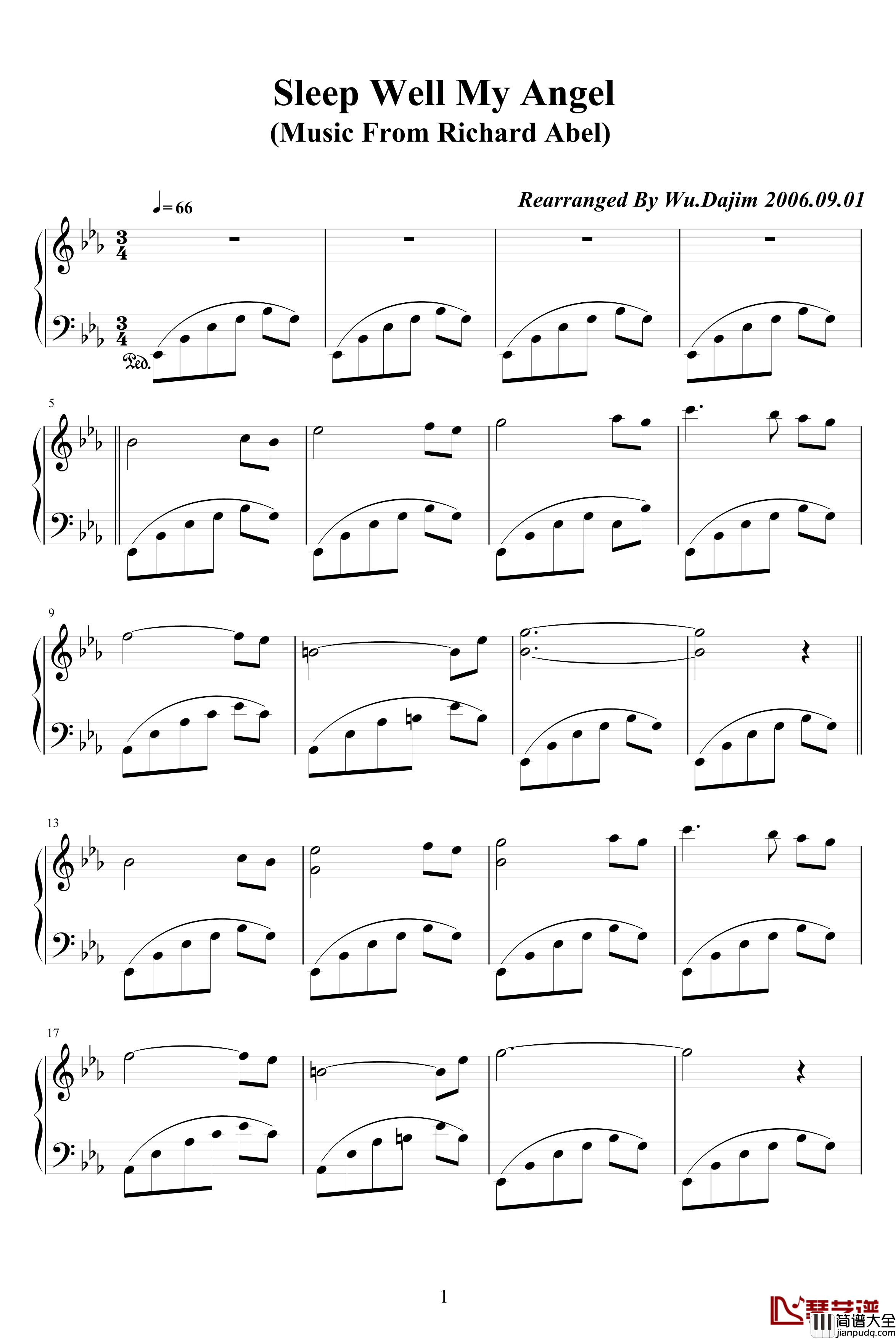 好好睡吧,我的天使钢琴谱_Sleep_Well_My_Angel_修訂二版_配奏_克莱德曼