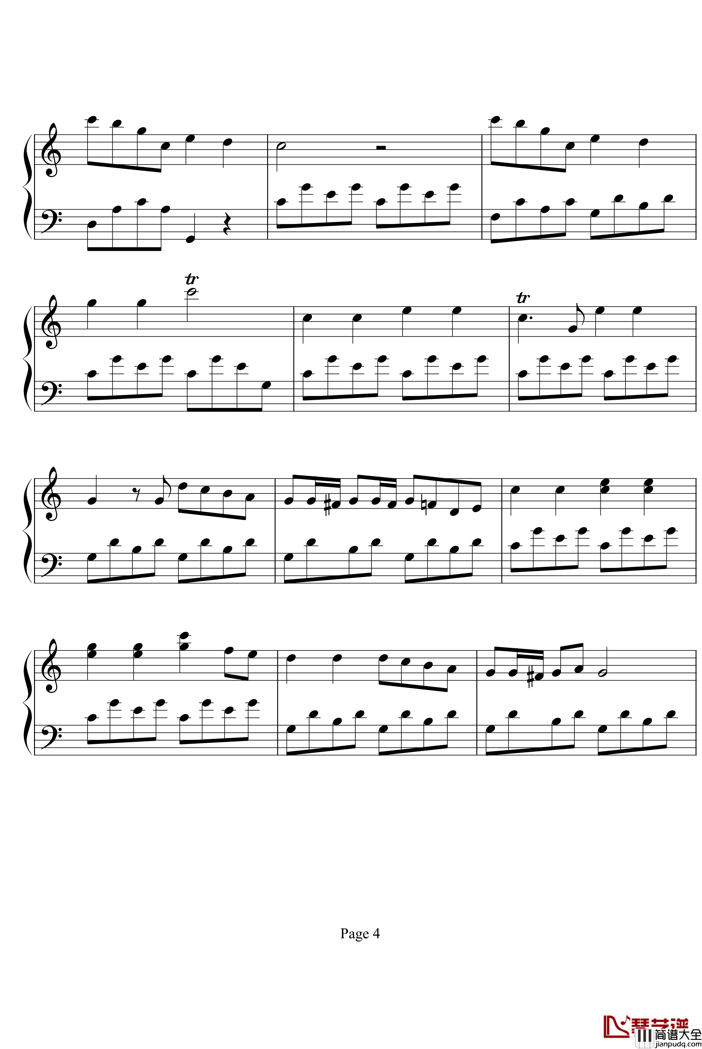 暖暖钢琴谱_C调简单版_梁静茹