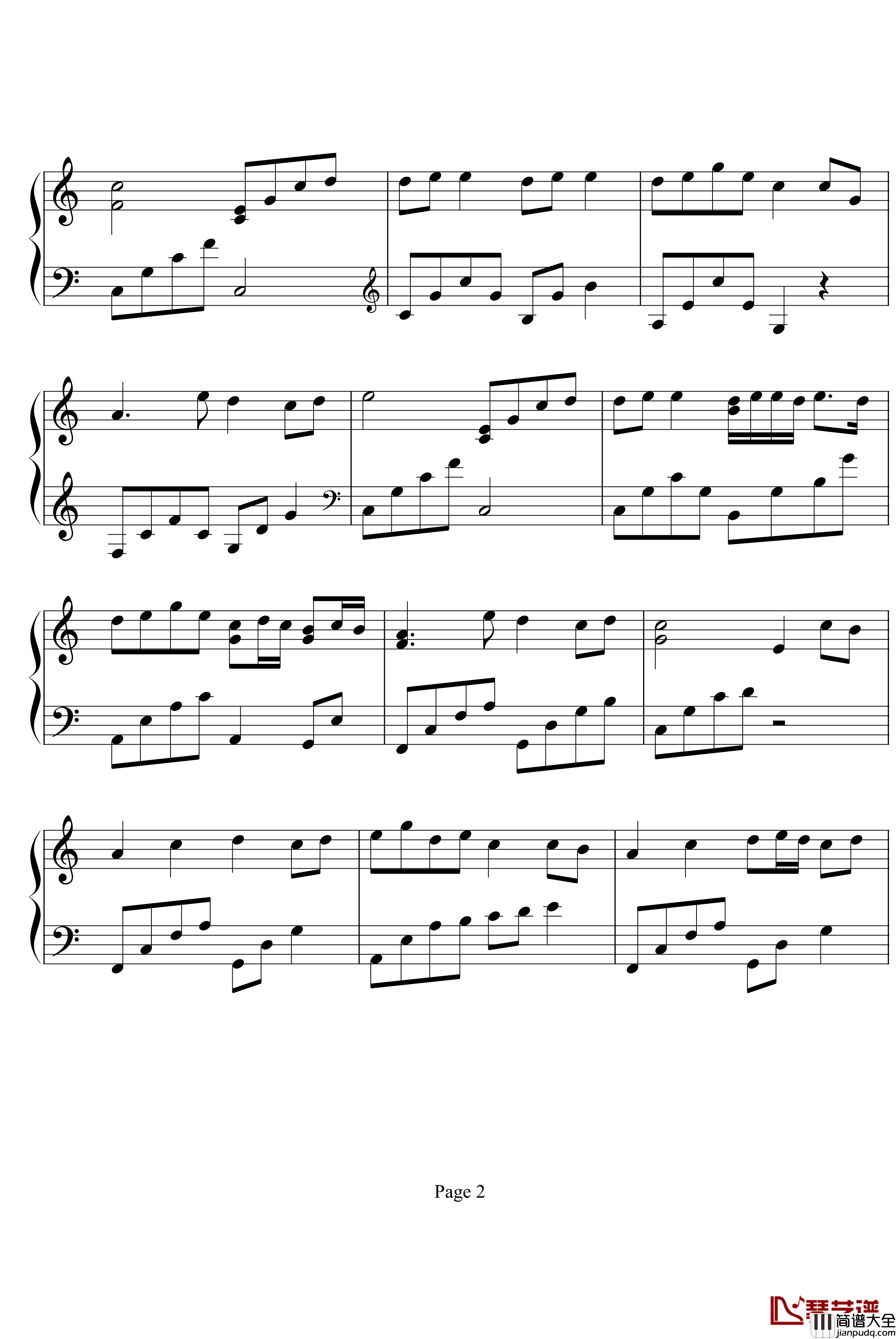 暖暖钢琴谱_C调简单版_梁静茹