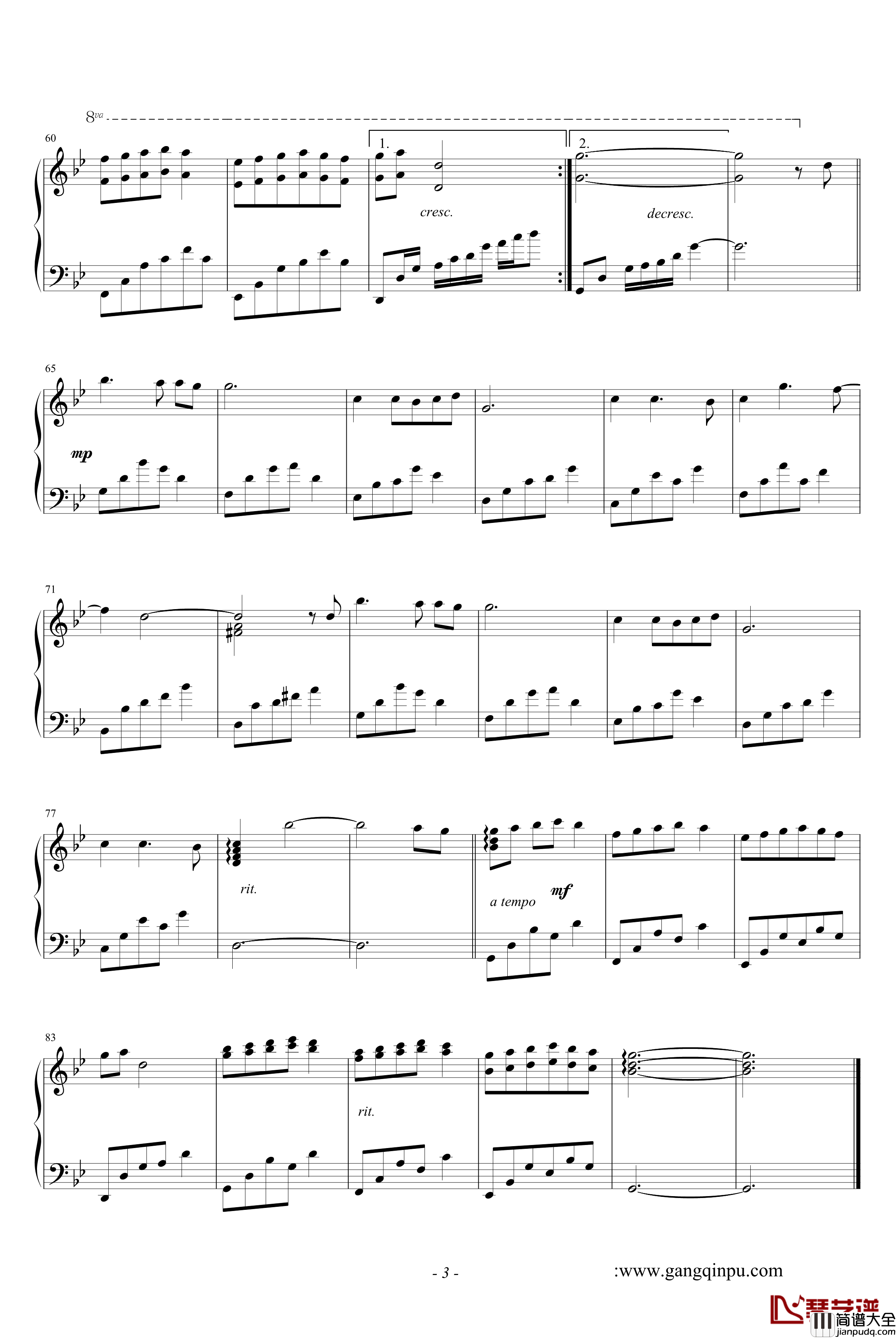 重返故里钢琴谱_孟庭苇