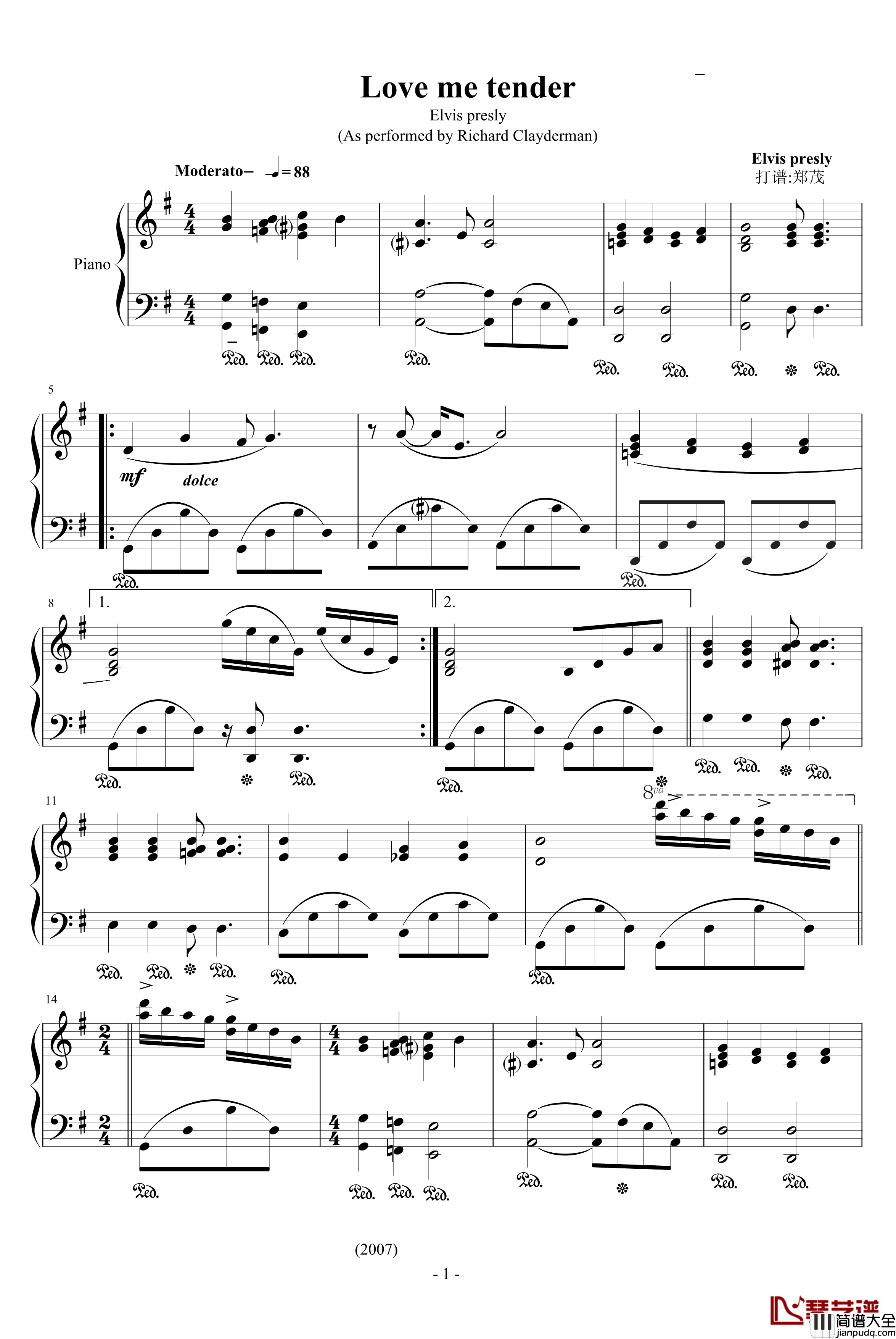 Love_me_tender钢琴谱_克莱德曼