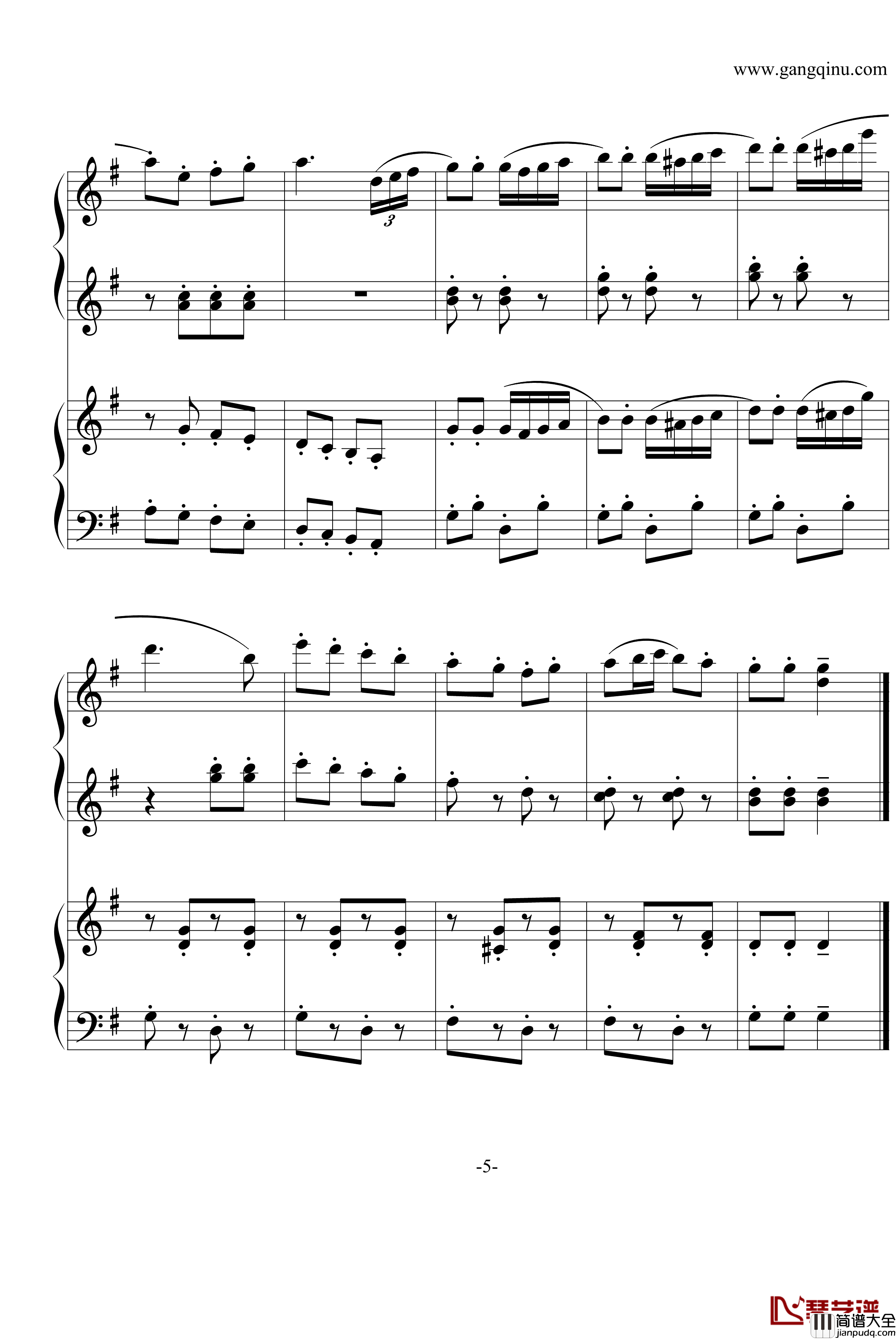 巡逻兵进行曲钢琴谱_四手联弹_弗兰克·米查姆