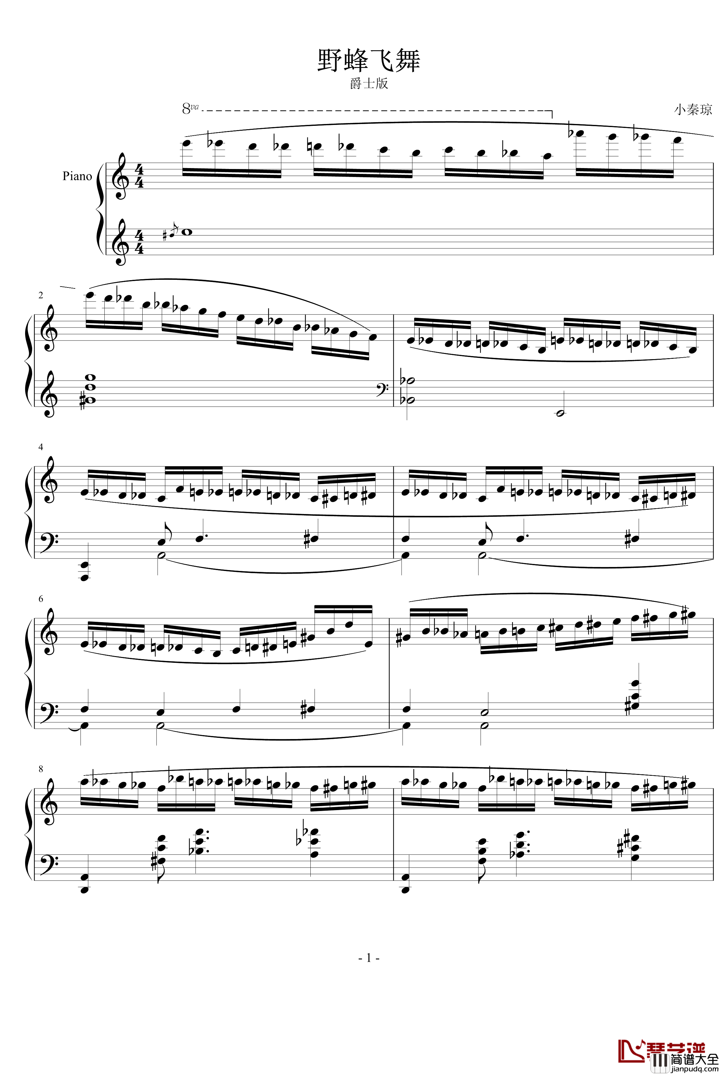 野蜂飞舞钢琴谱_爵士版_里姆斯基_柯萨科夫