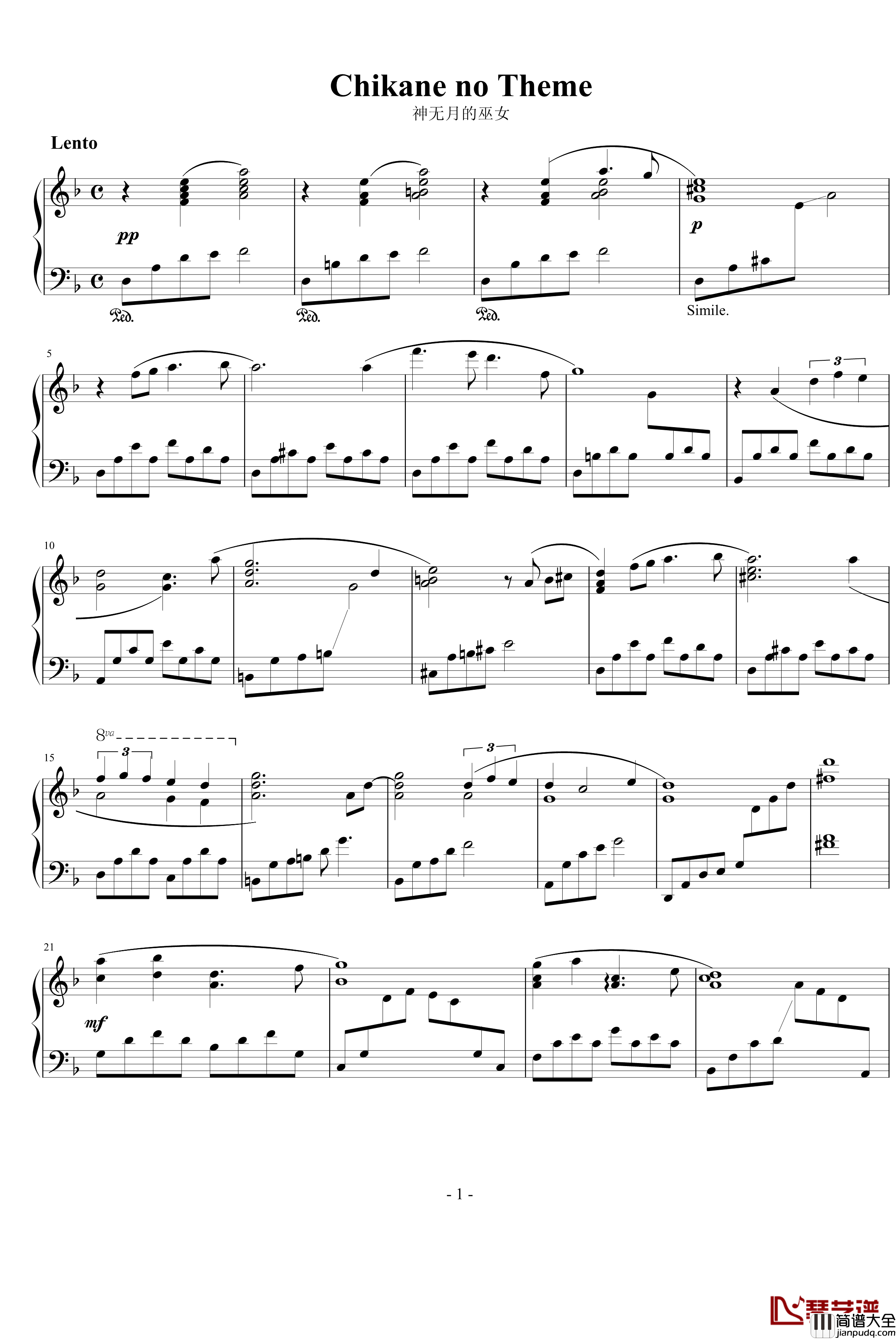 chikane_no_theme钢琴谱_神无月的巫女_动漫影视