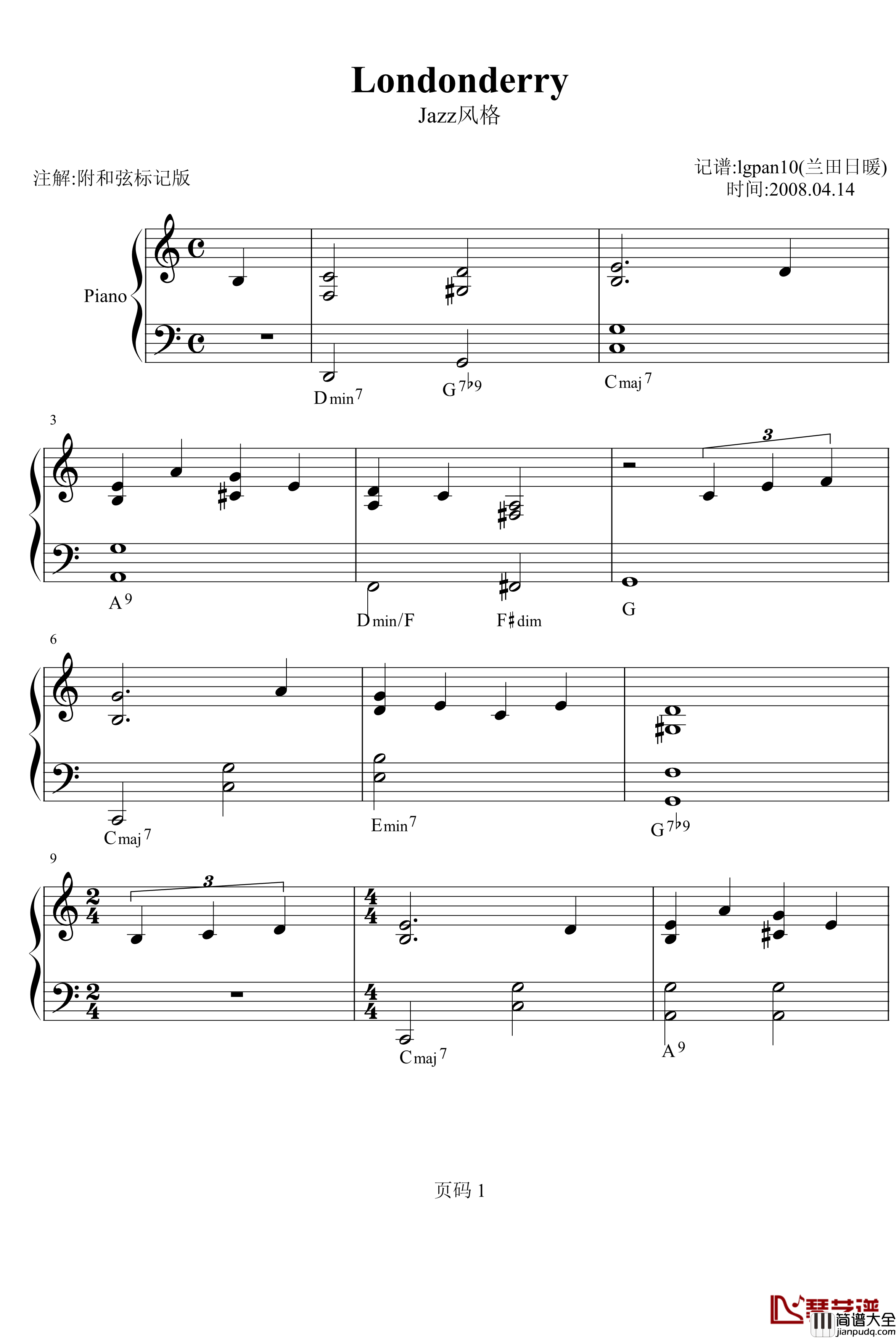 Londonderry钢琴谱_未知分类_绝对值得一听