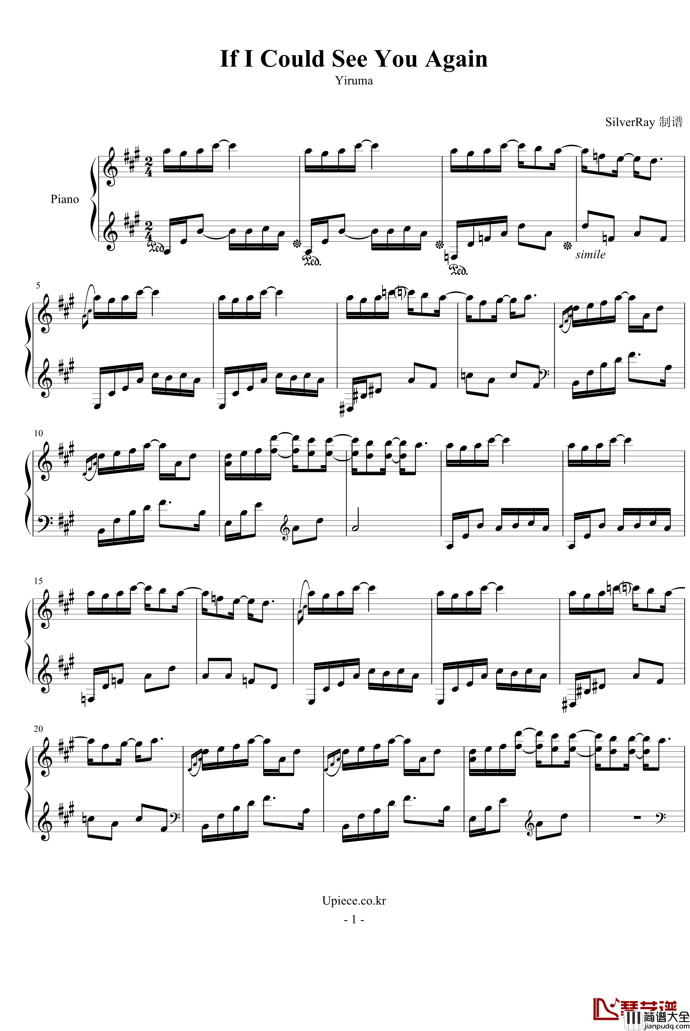 If_I_could_see_you_again钢琴谱_Yiruma