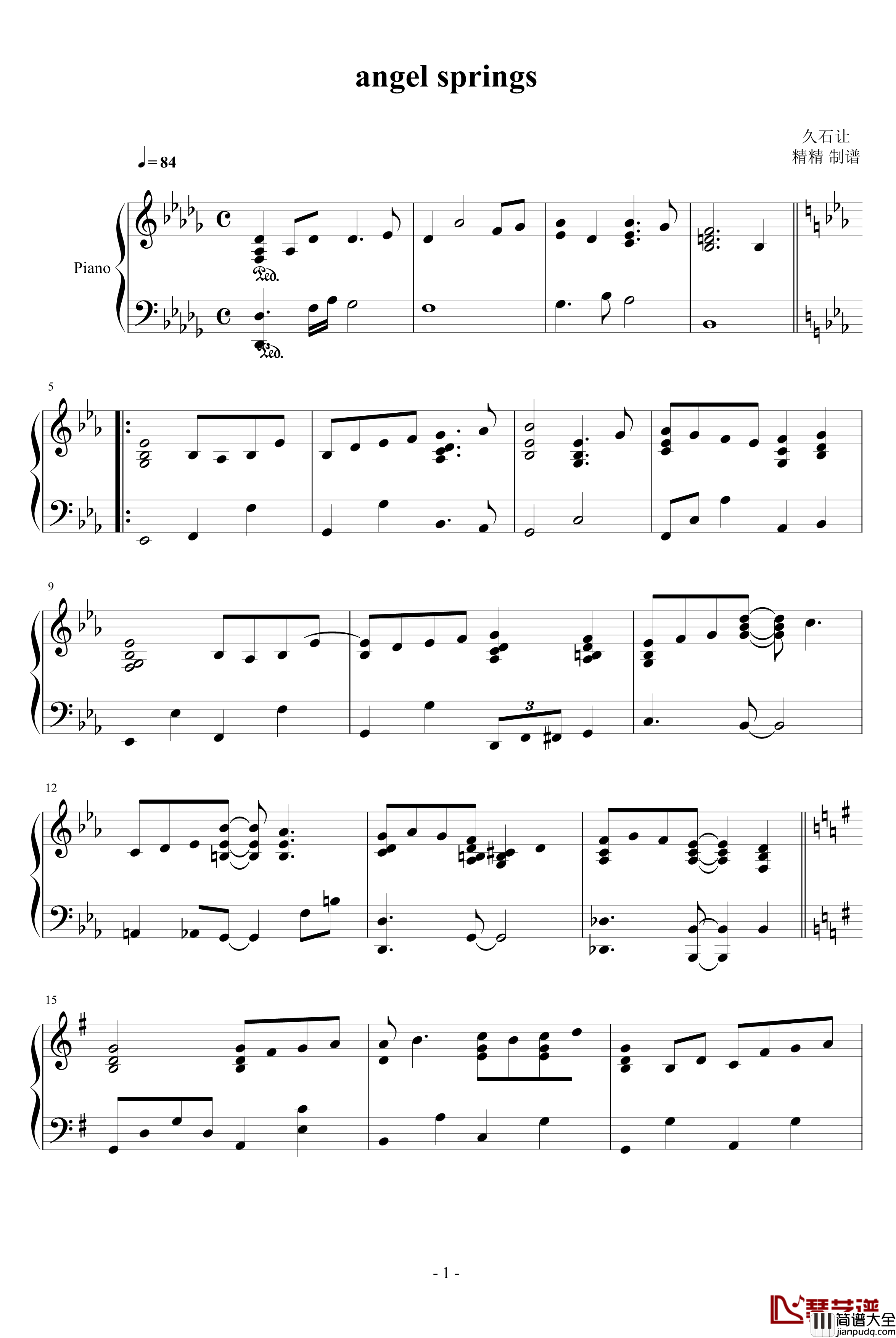angel_springs钢琴谱_久石让