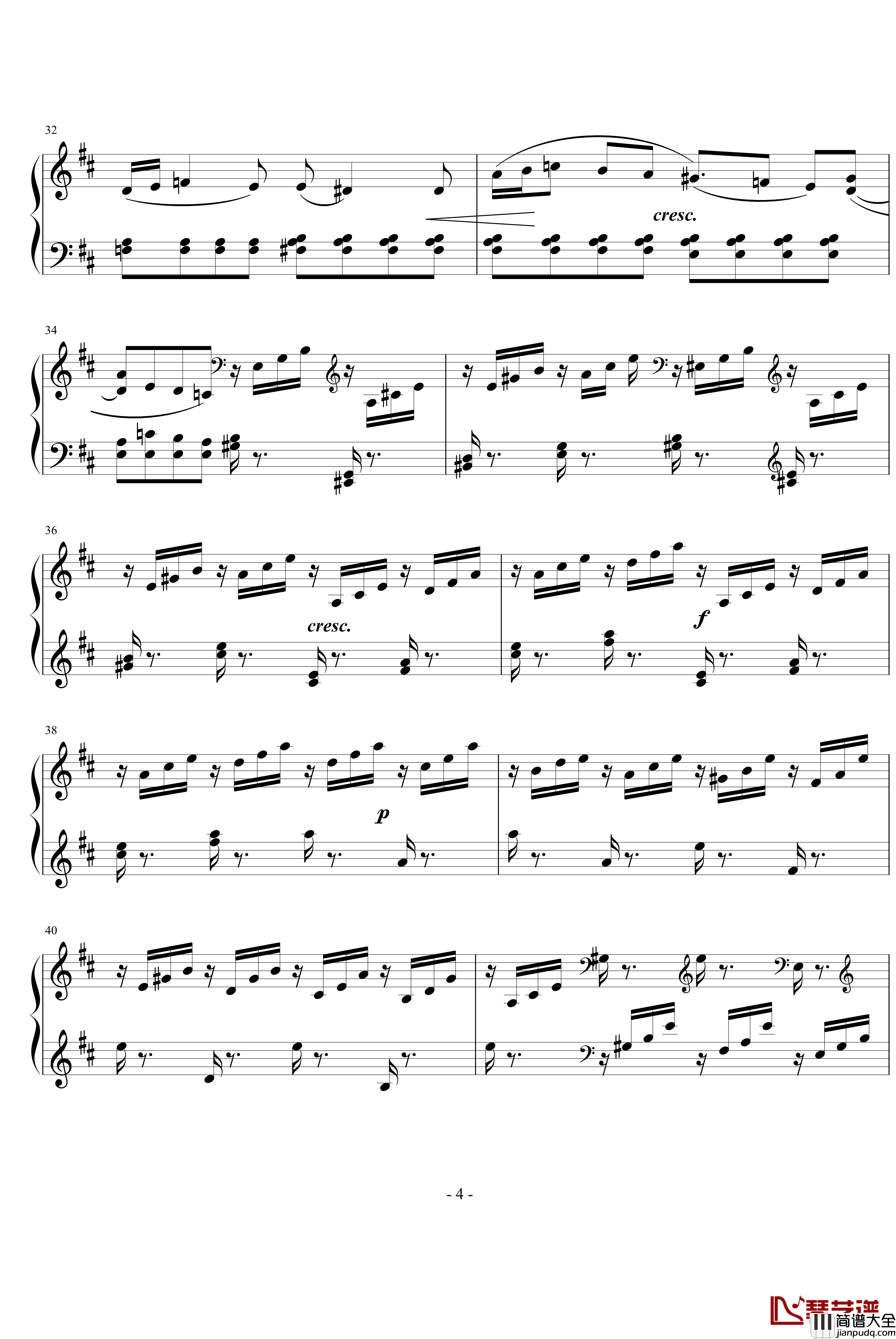 D大调奏鸣曲钢琴谱_世界名曲