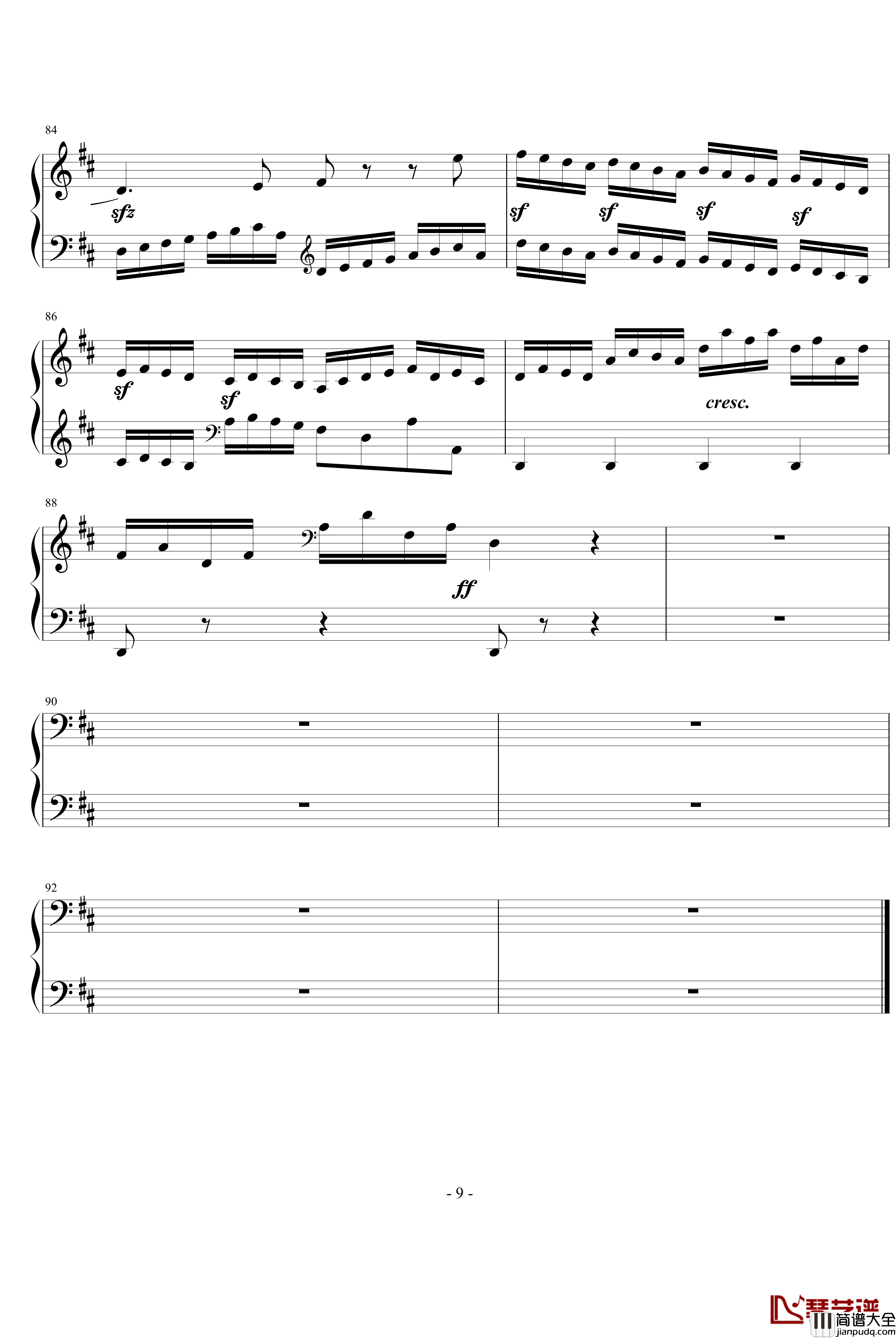 D大调奏鸣曲钢琴谱_世界名曲