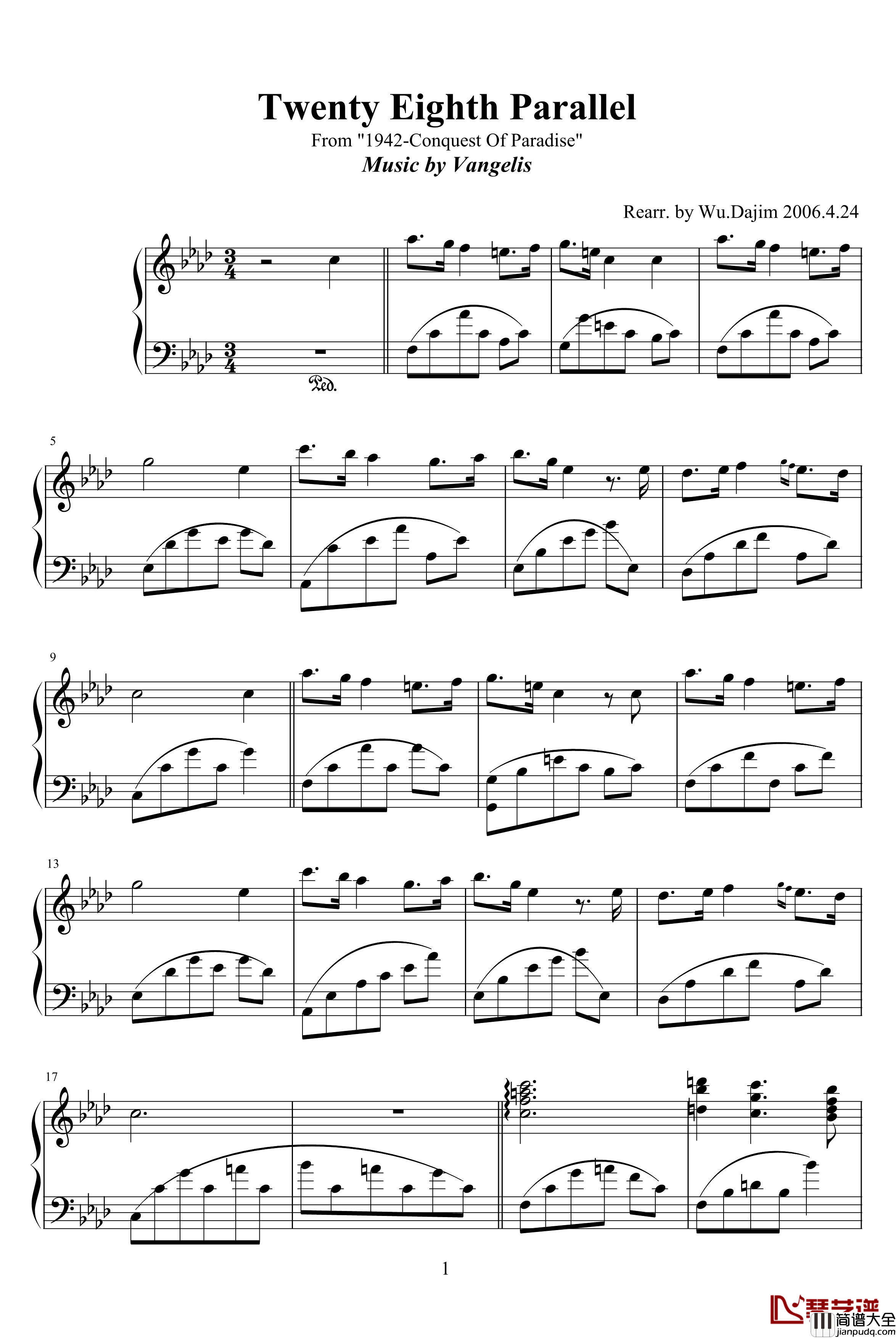 Twenty_Eighth_Parallel钢琴谱_征服天堂插曲_影视