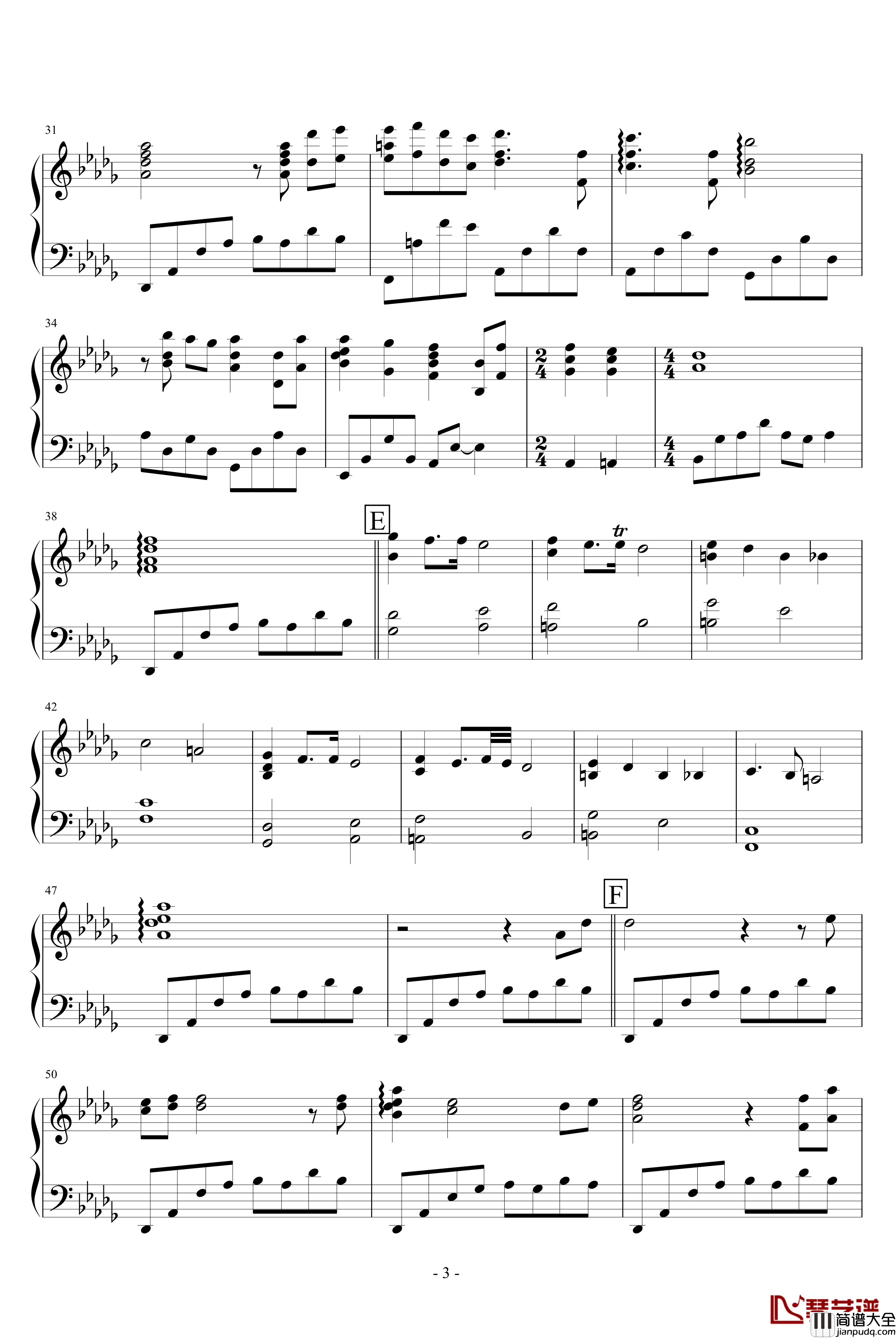 幽灵公主钢琴谱_背景音乐_久石让