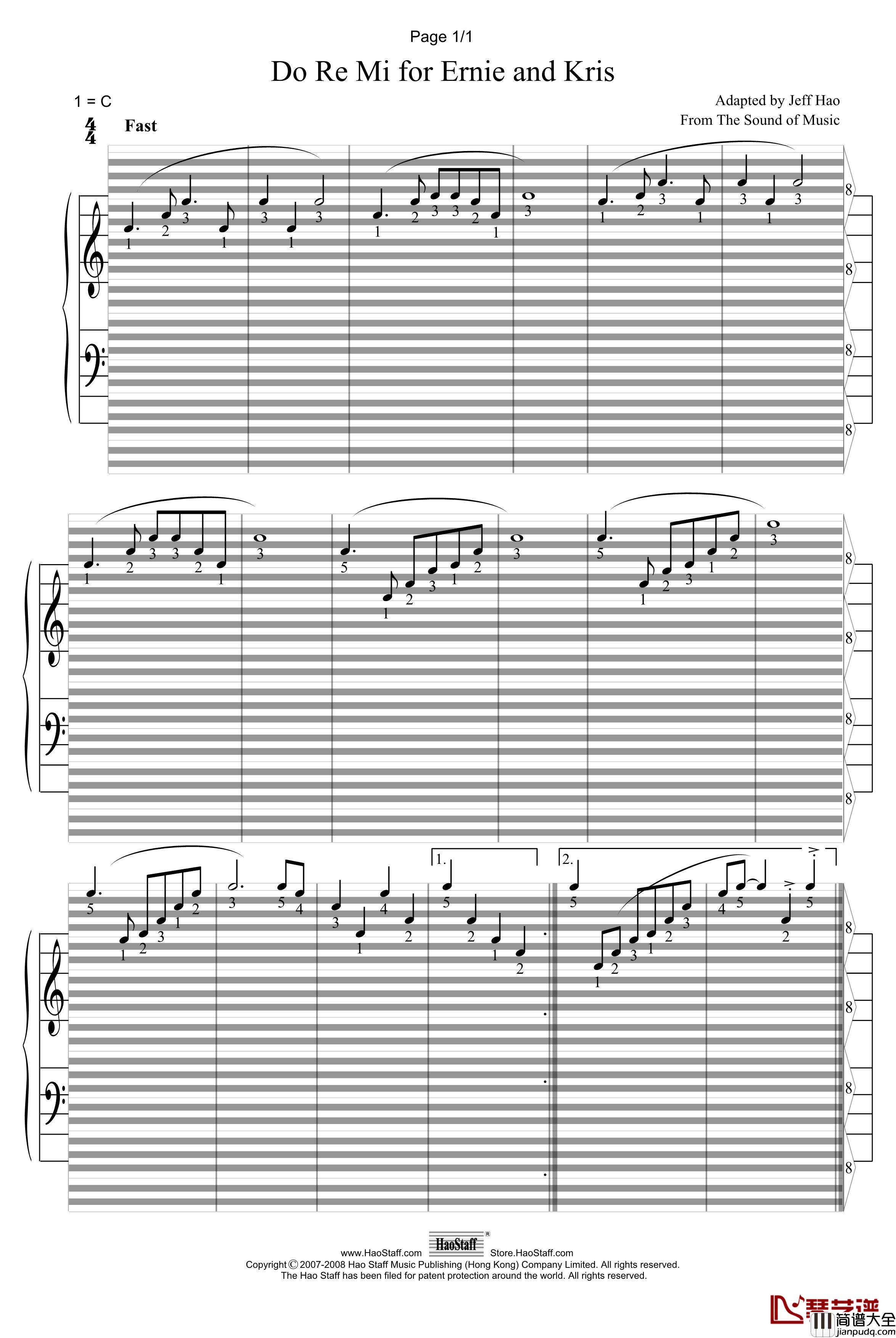 DoReMi钢琴谱_世界名曲_郝氏谱