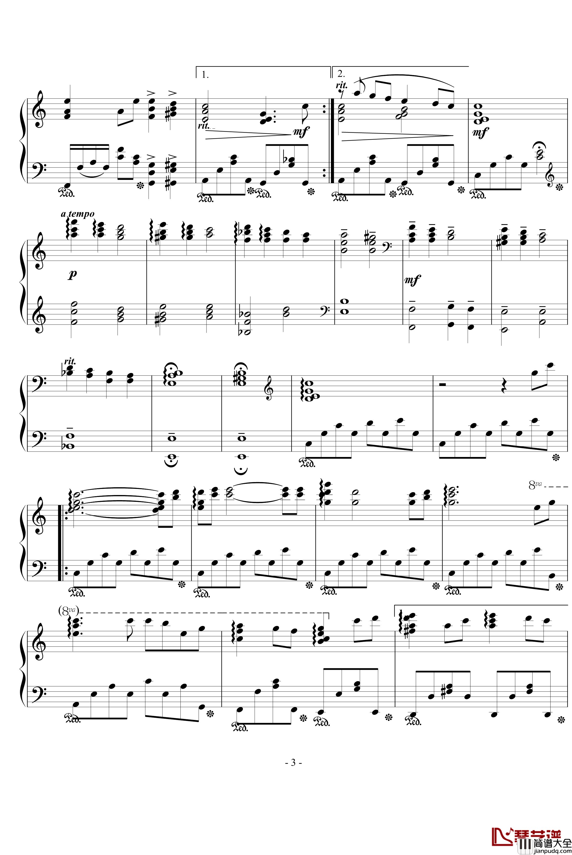 阿希卡达与珊钢琴谱__幽灵公主_插曲_动漫影视