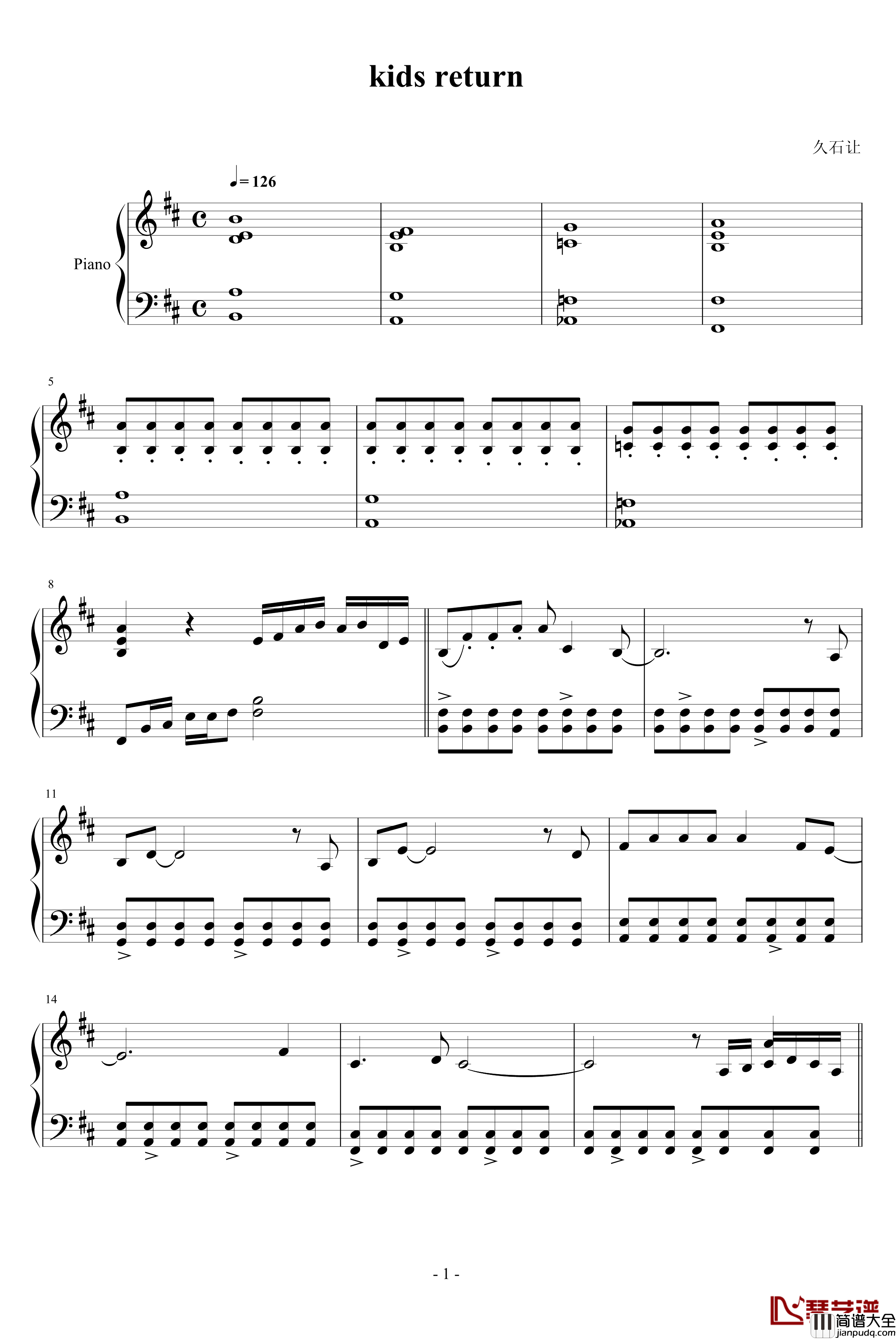 kids_return钢琴谱_久石让