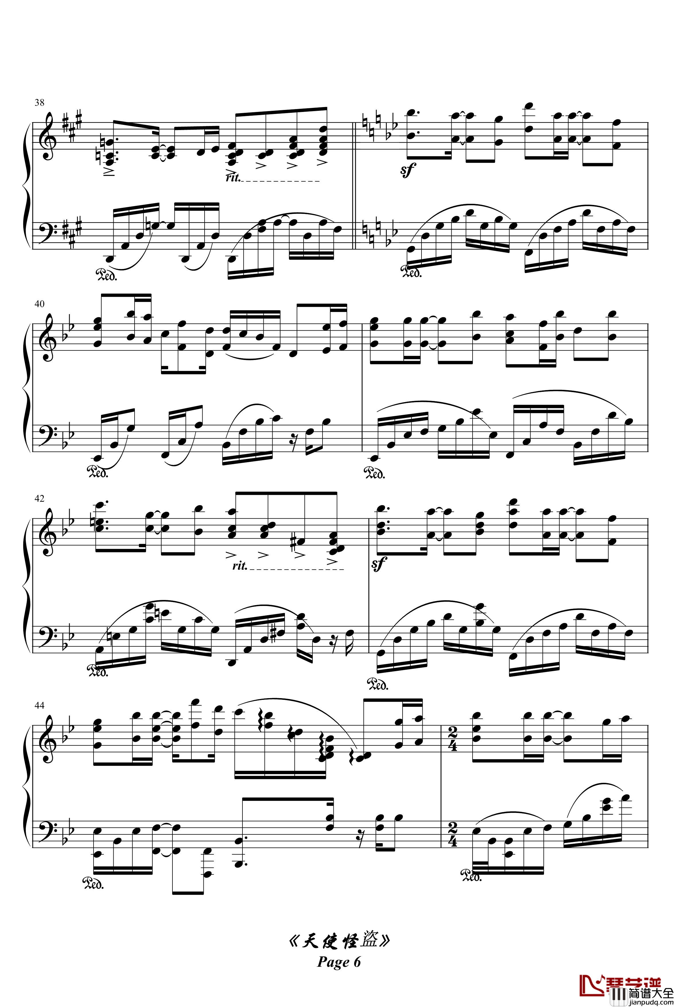 天使怪盗主题曲钢琴谱_白夜_綾楓版_动漫影视