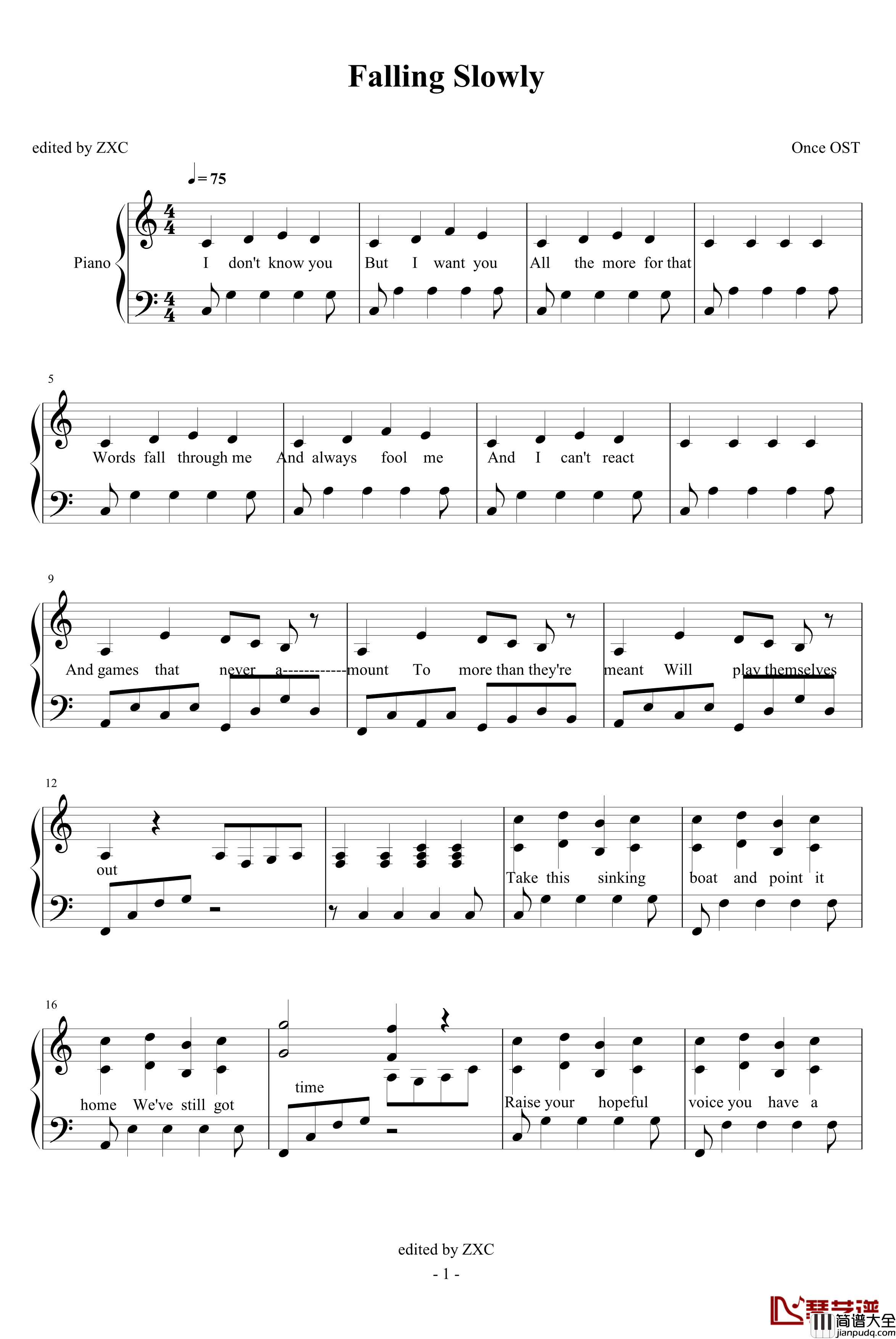 Falling_Slowly钢琴谱_once