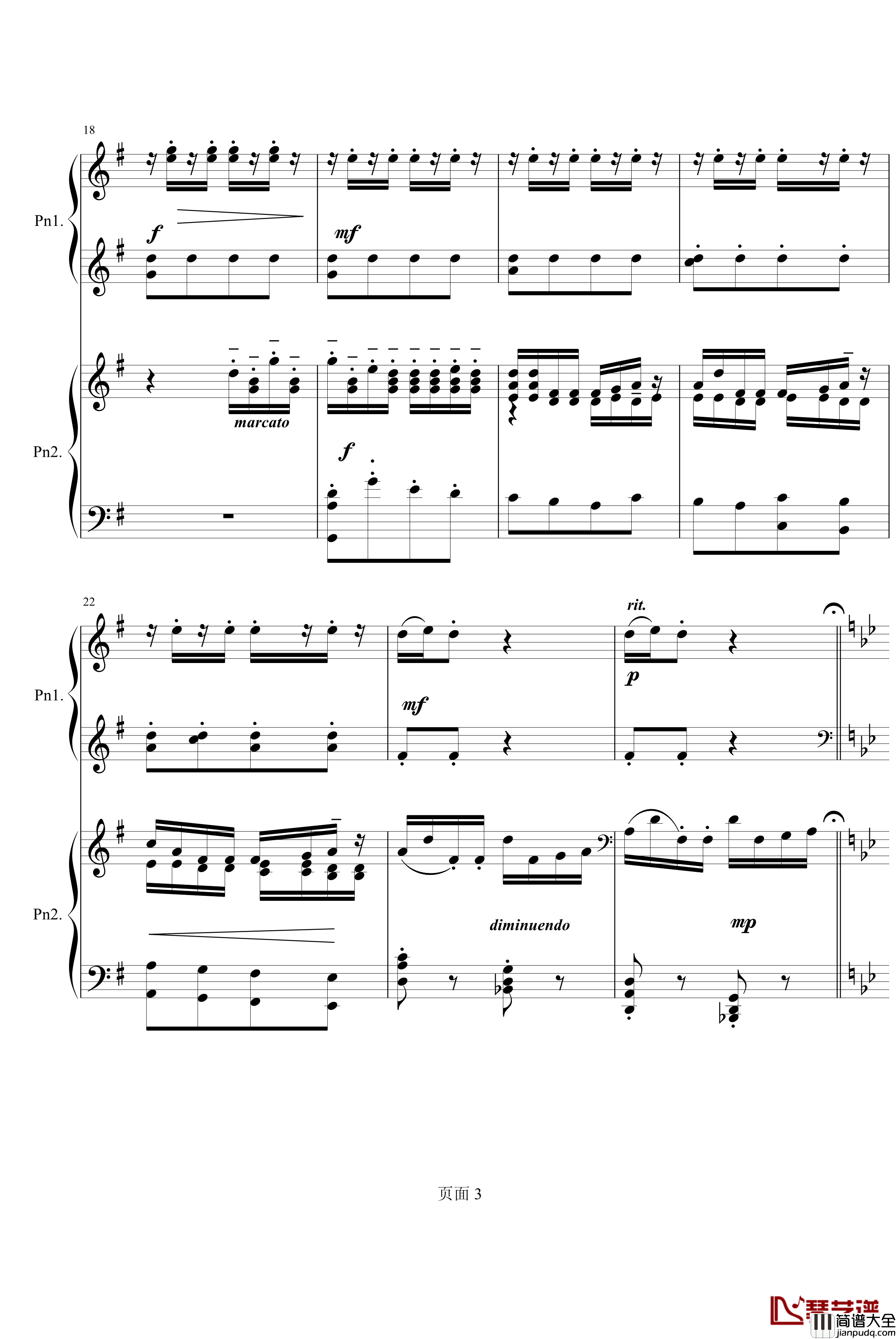 猜调钢琴谱_双钢琴_王建中