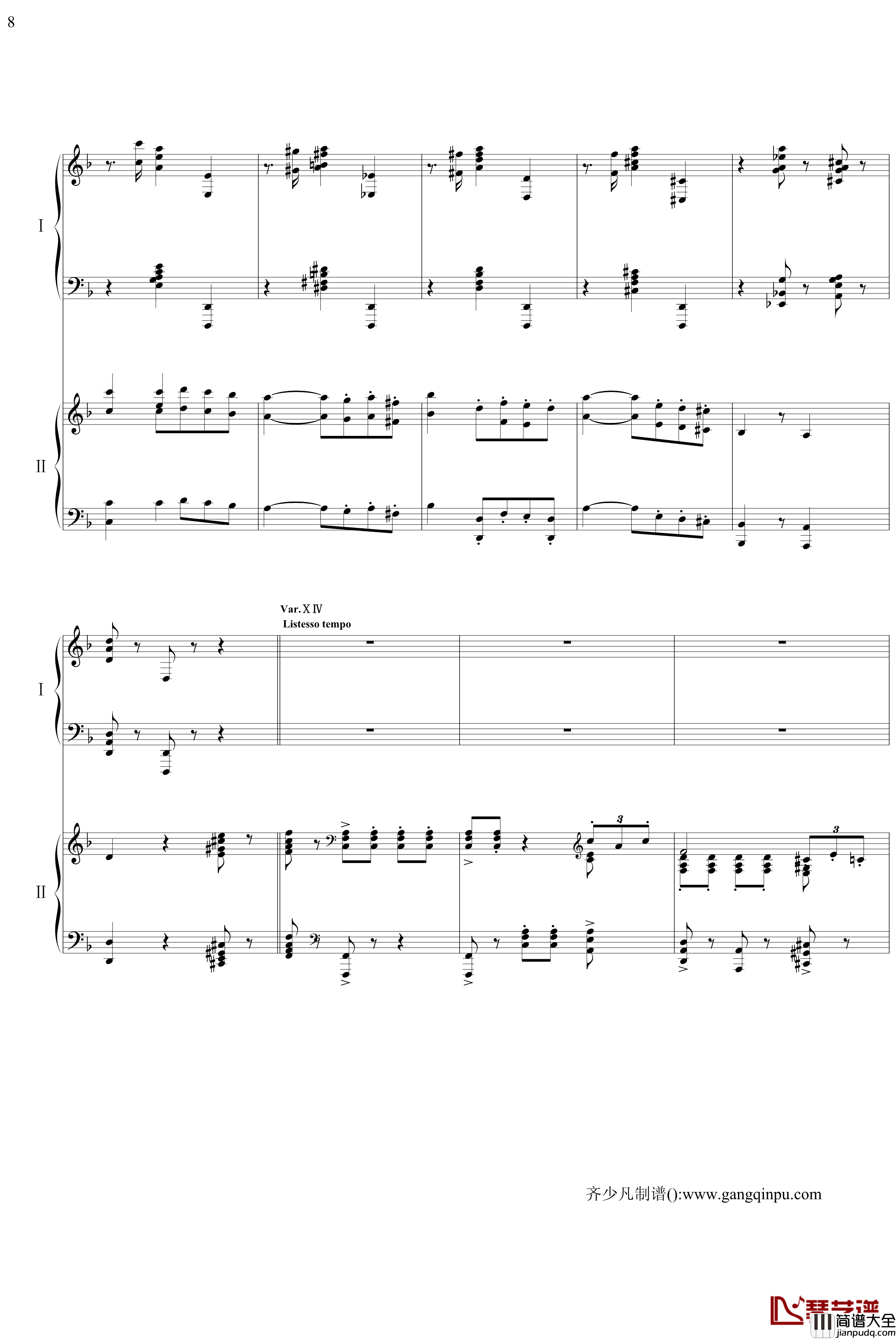 帕格尼尼主题狂想曲钢琴谱_11~18变奏_拉赫马尼若夫