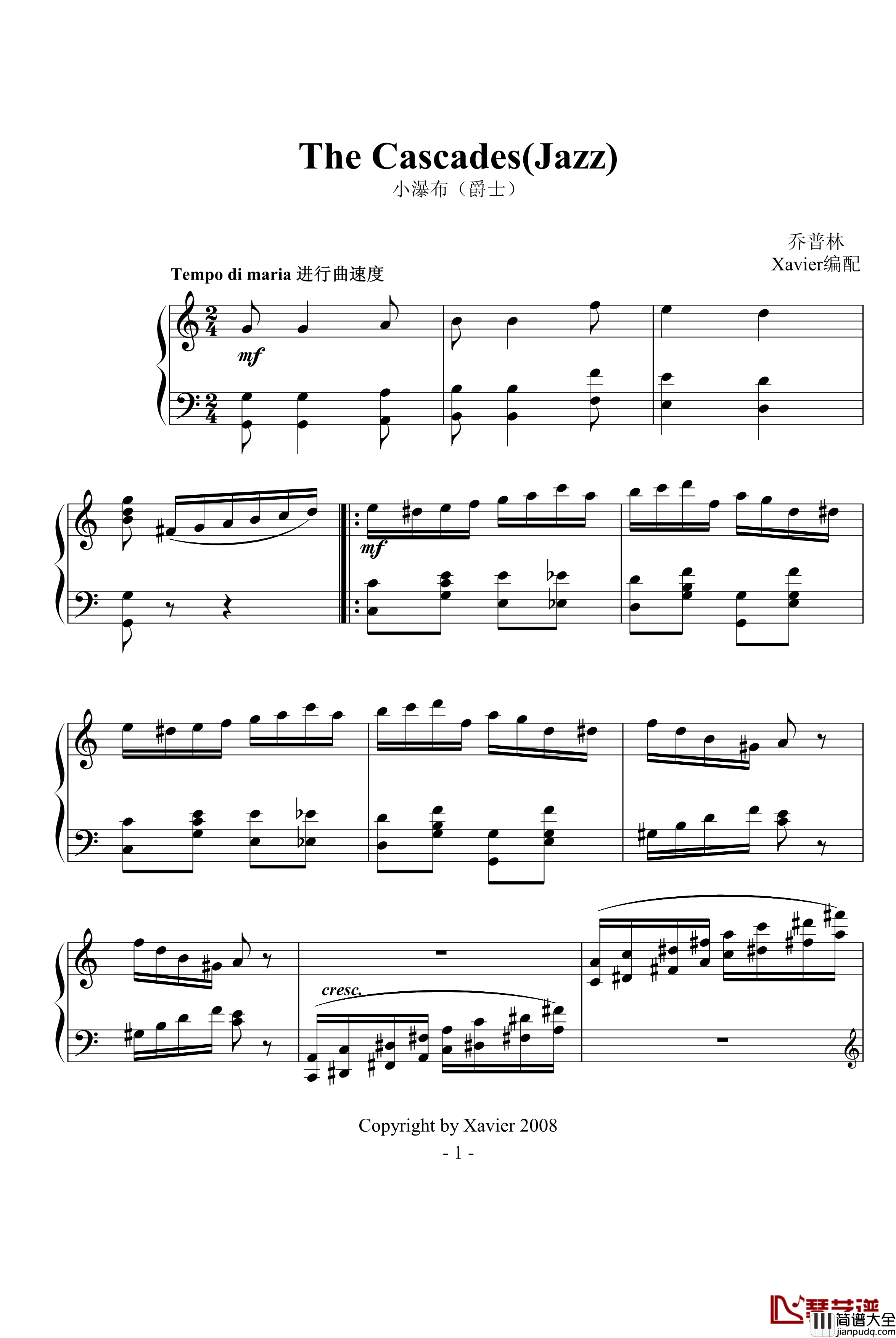 小瀑布钢琴谱_The_Cascades(Jazz)_爵士_Scott_Joplin