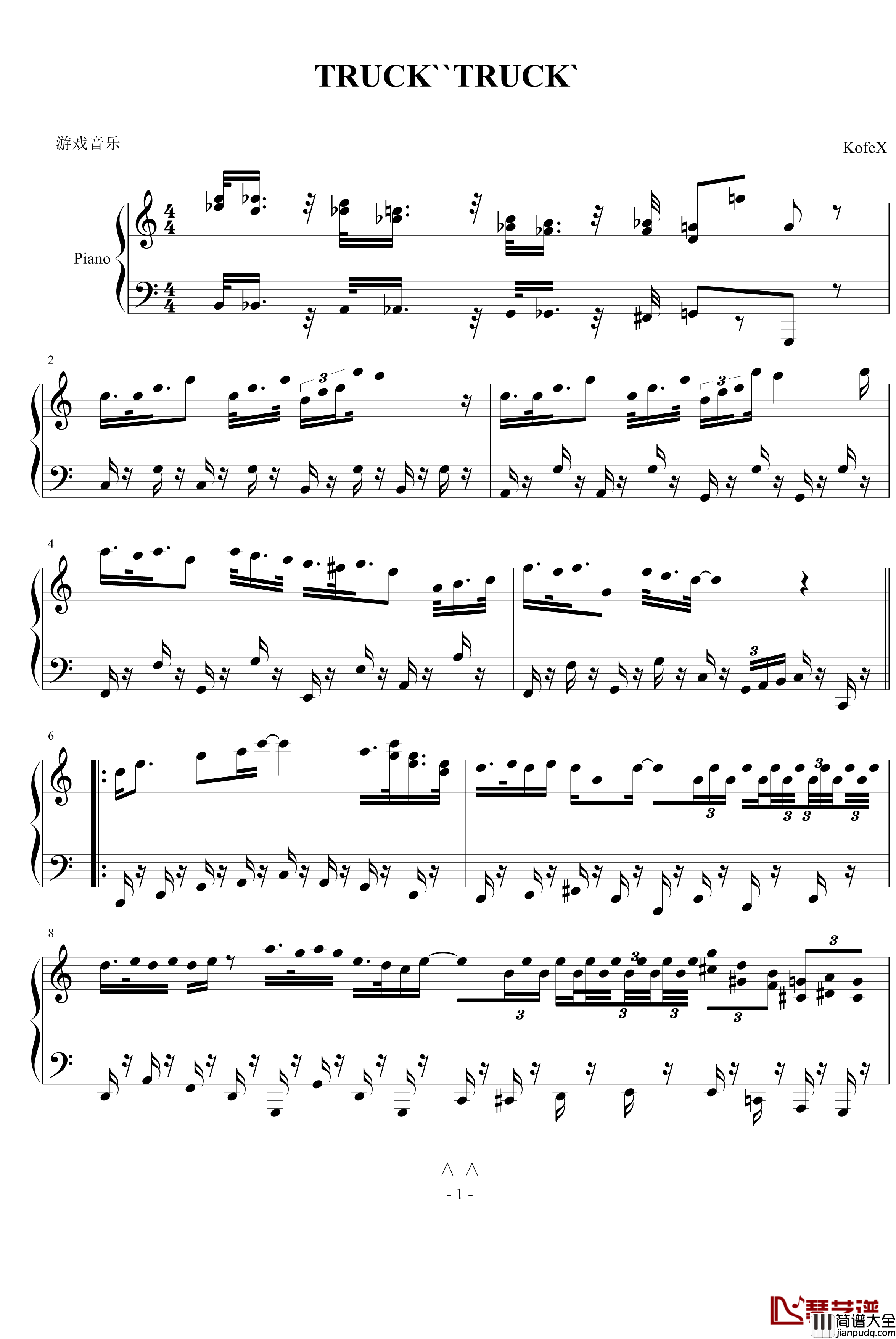 TRUCK&TRUCK钢琴谱_游戏