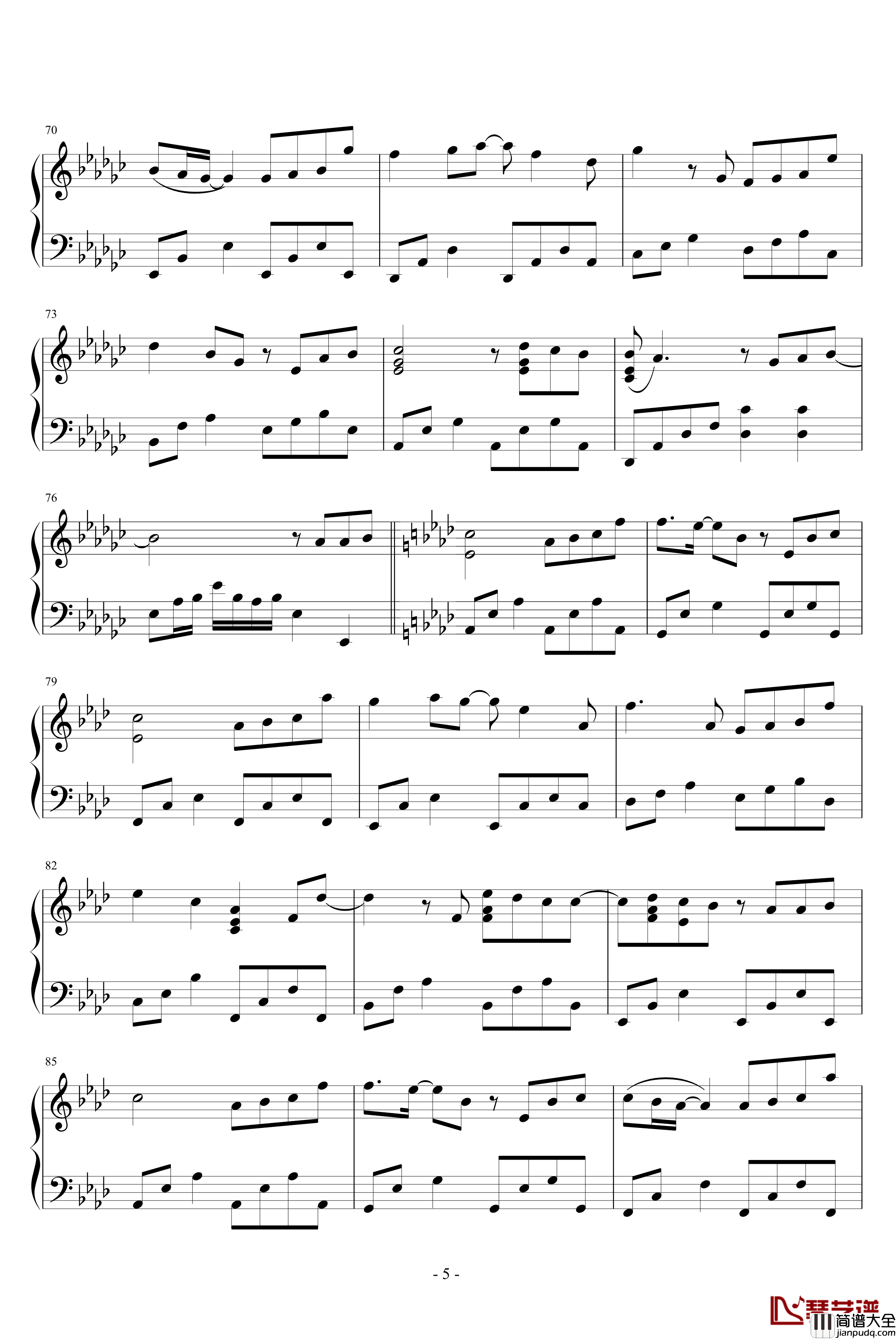 独家记忆钢琴谱_原調_陈小春