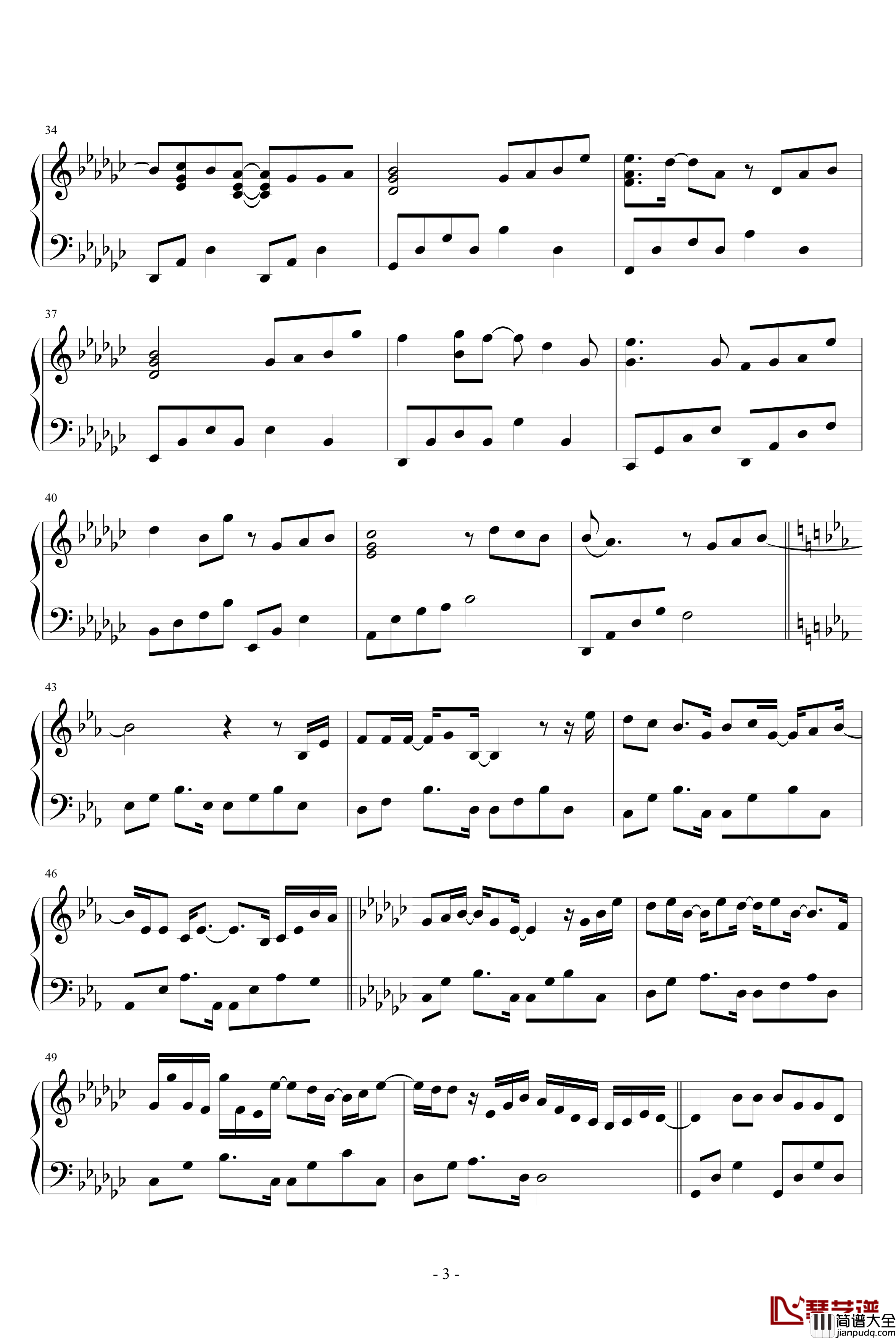 独家记忆钢琴谱_原調_陈小春