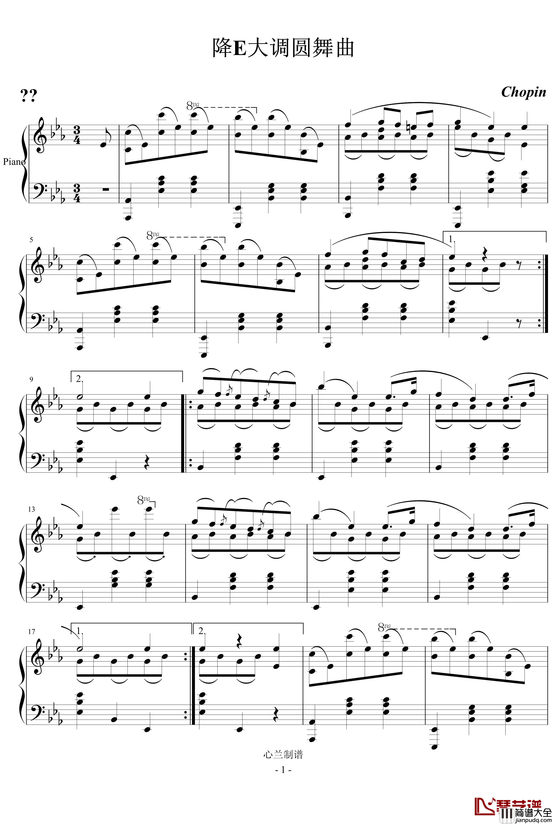 降E大调圆舞曲钢琴谱_肖邦_chopin
