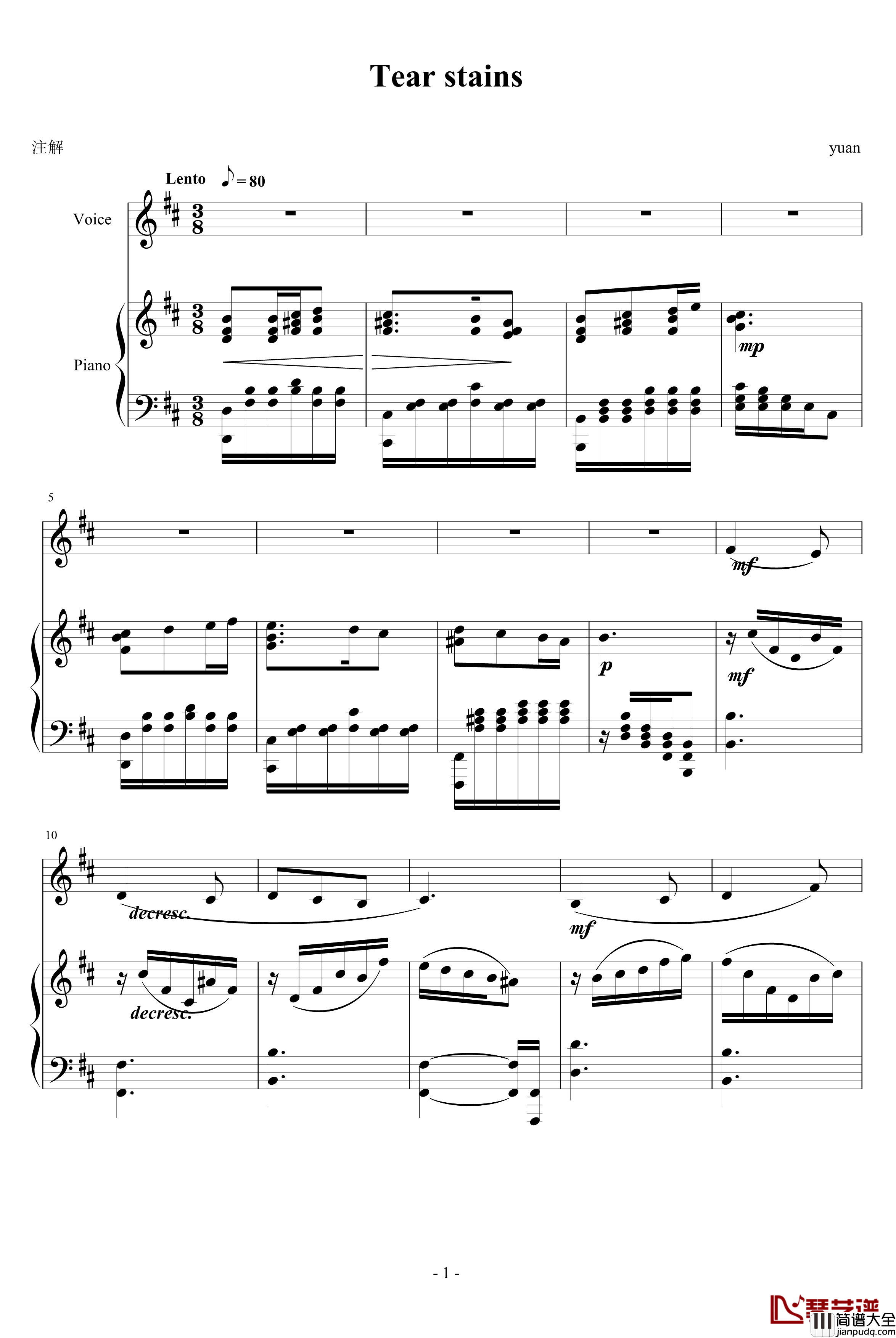 Tear_stains钢琴谱_桃桃贞子