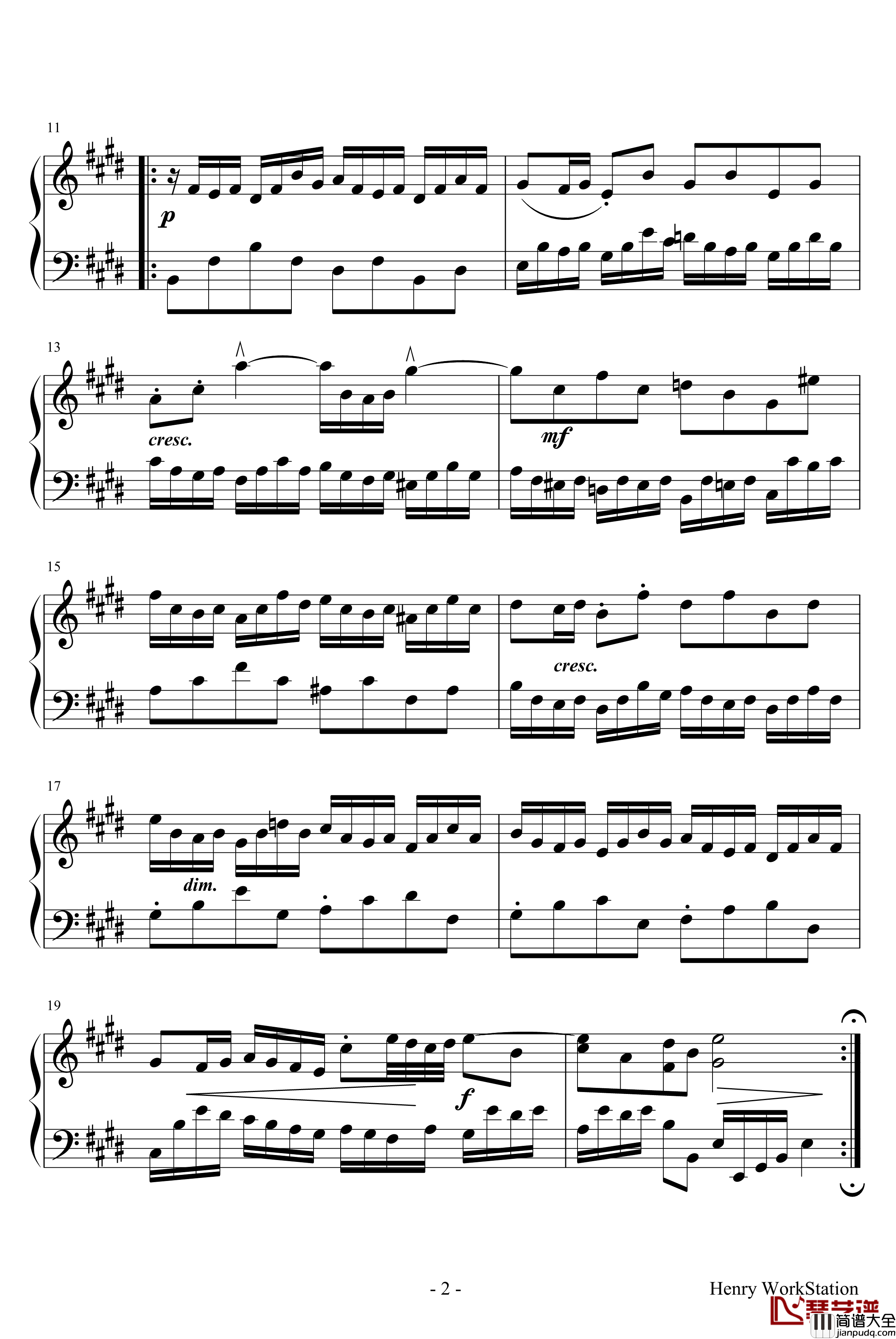 E大调赋格钢琴谱_巴赫_P.E.Bach