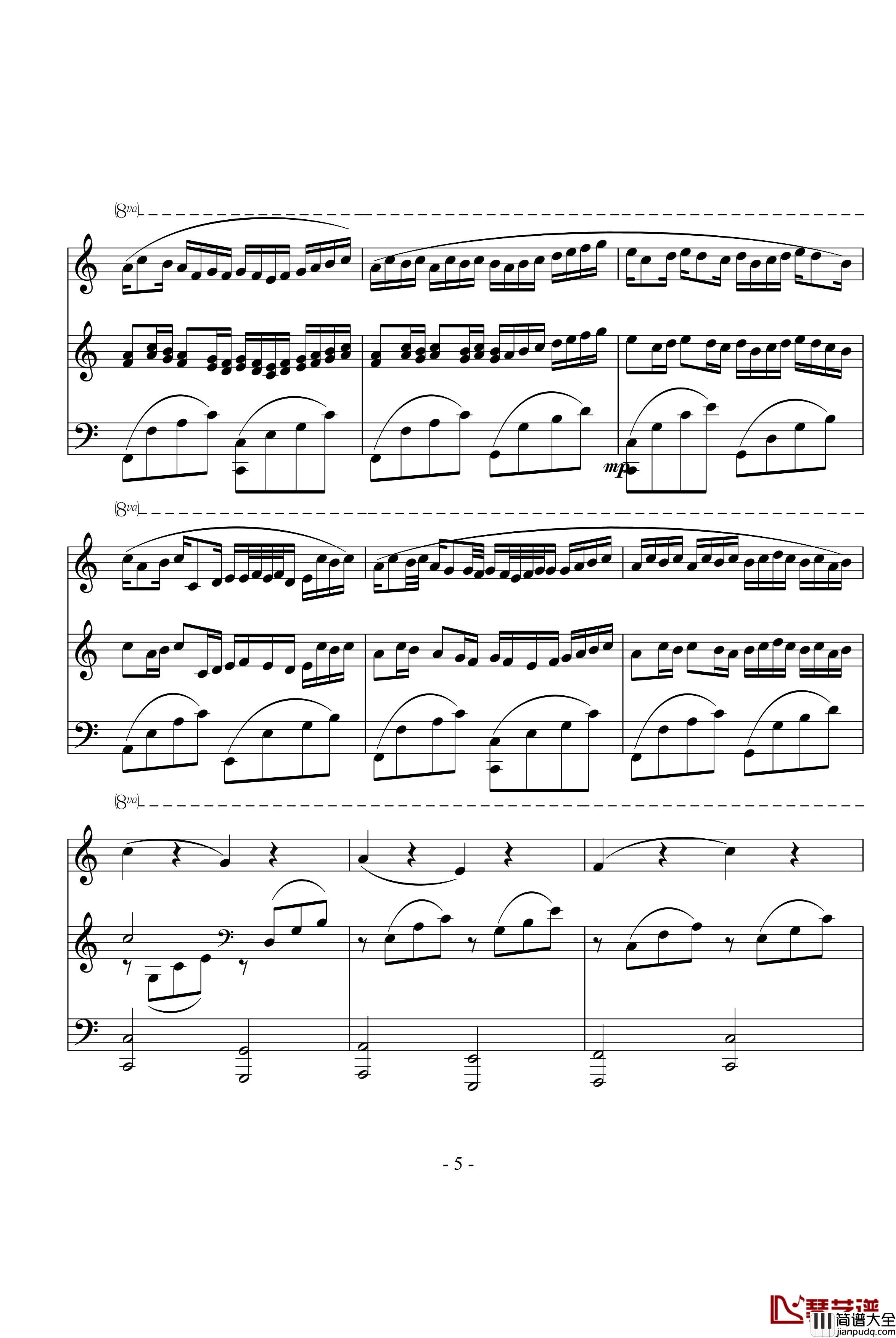 卡农钢琴谱_三手_帕赫贝尔_Pachelbel