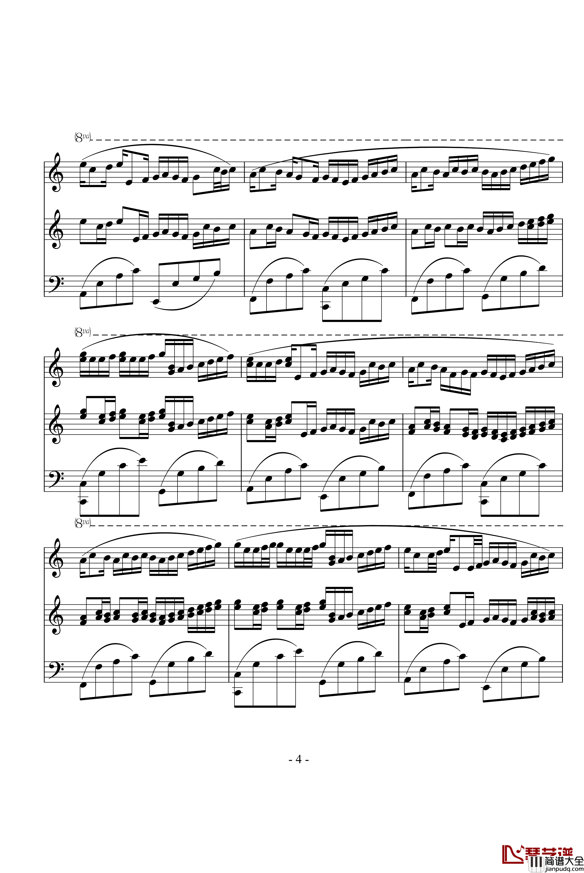 卡农钢琴谱_三手_帕赫贝尔_Pachelbel