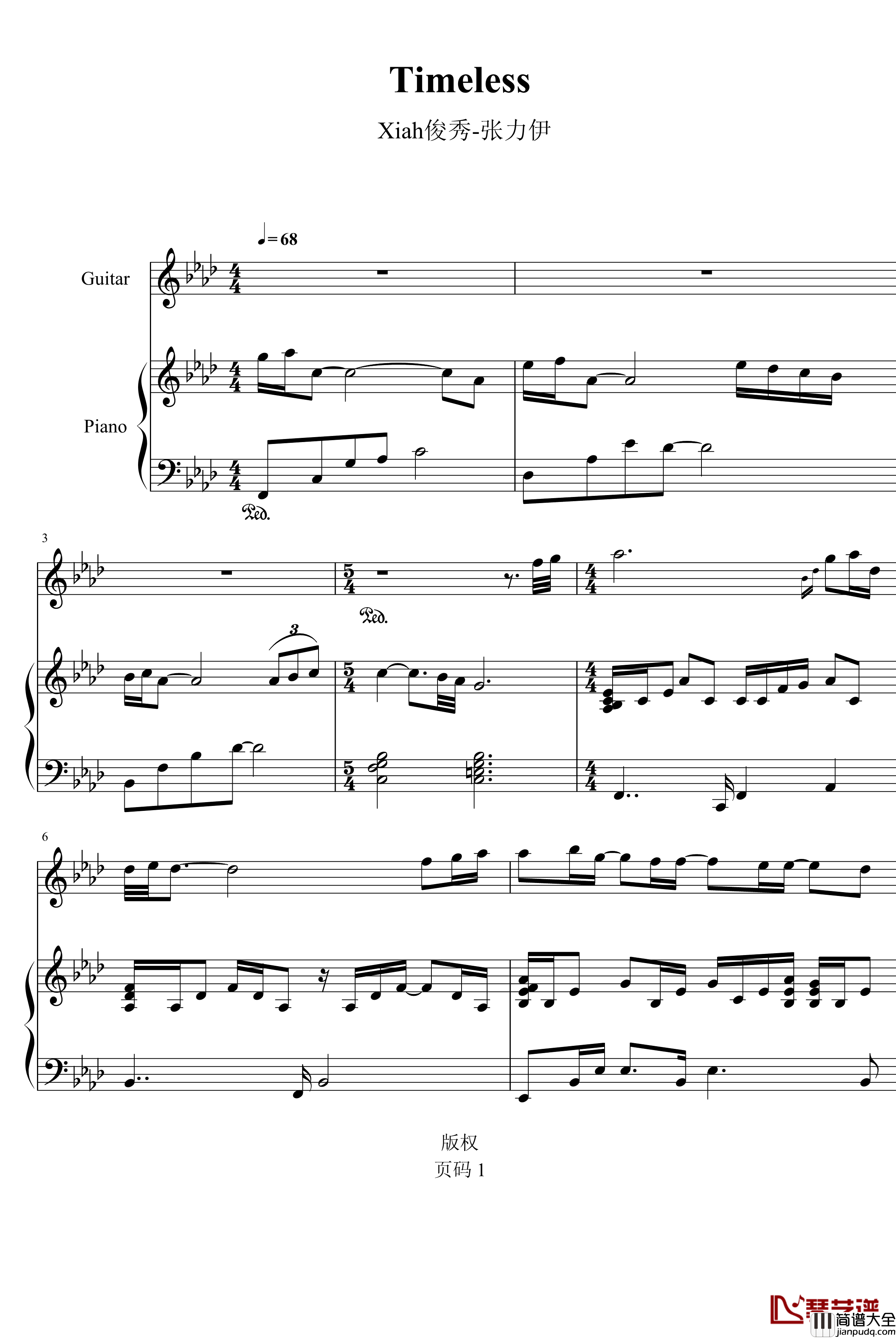 Timeless钢琴谱_俊秀部分_东方神起