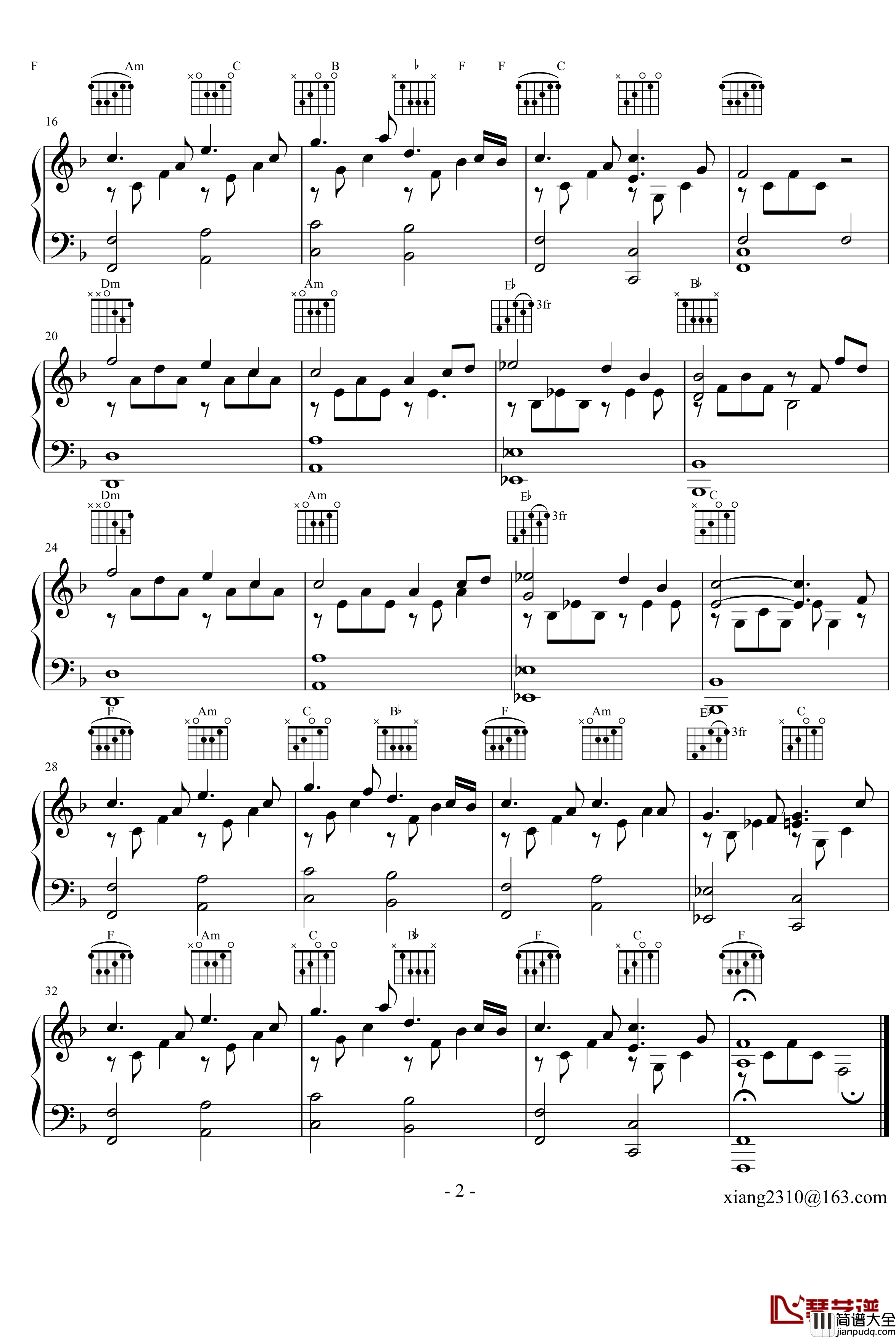 晴天钢琴谱_A_Day_Without_Rain_班得瑞_Bandari