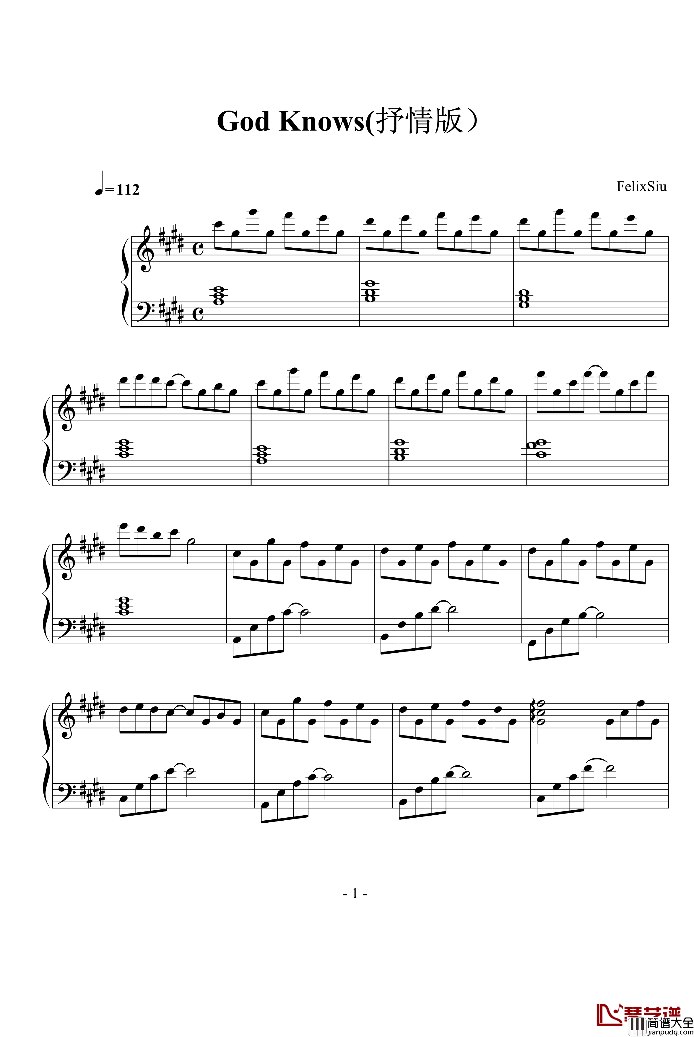 god_knows钢琴谱_抒情版_平野陵