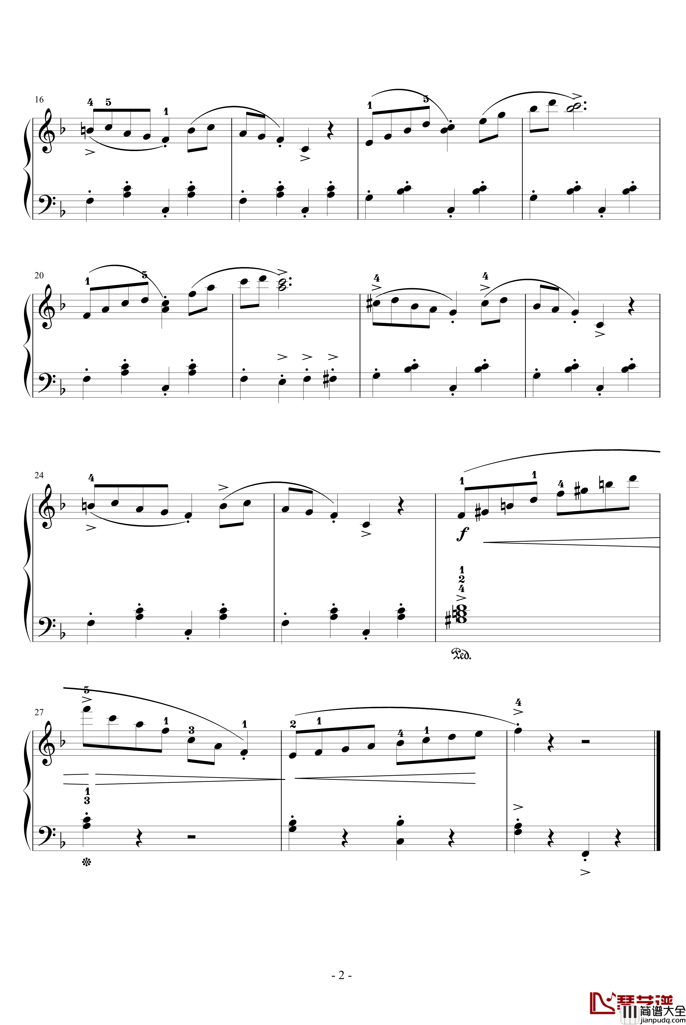 拉格泰姆小鸡钢琴谱_施密兹