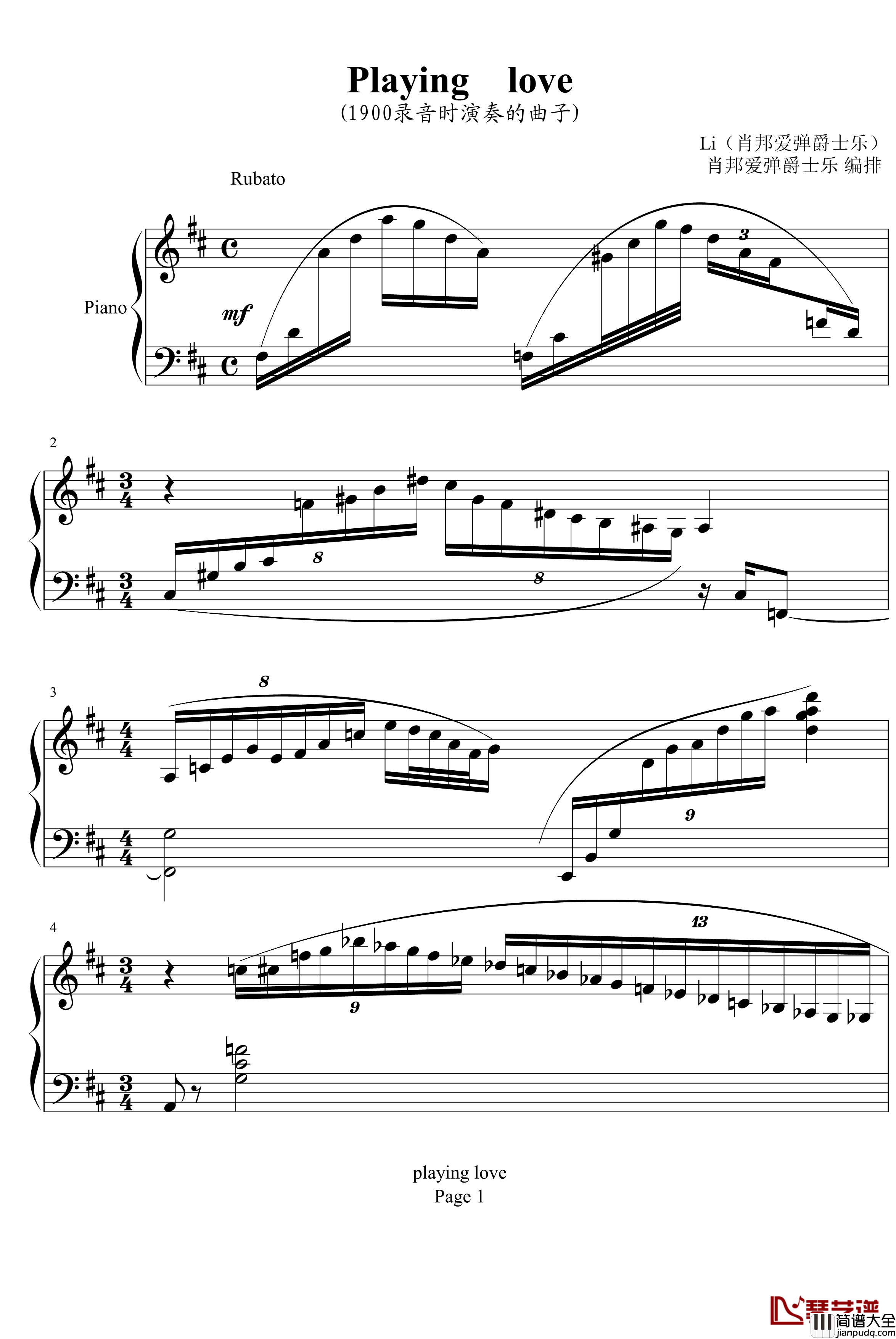 plating_love钢琴谱_海上钢琴师