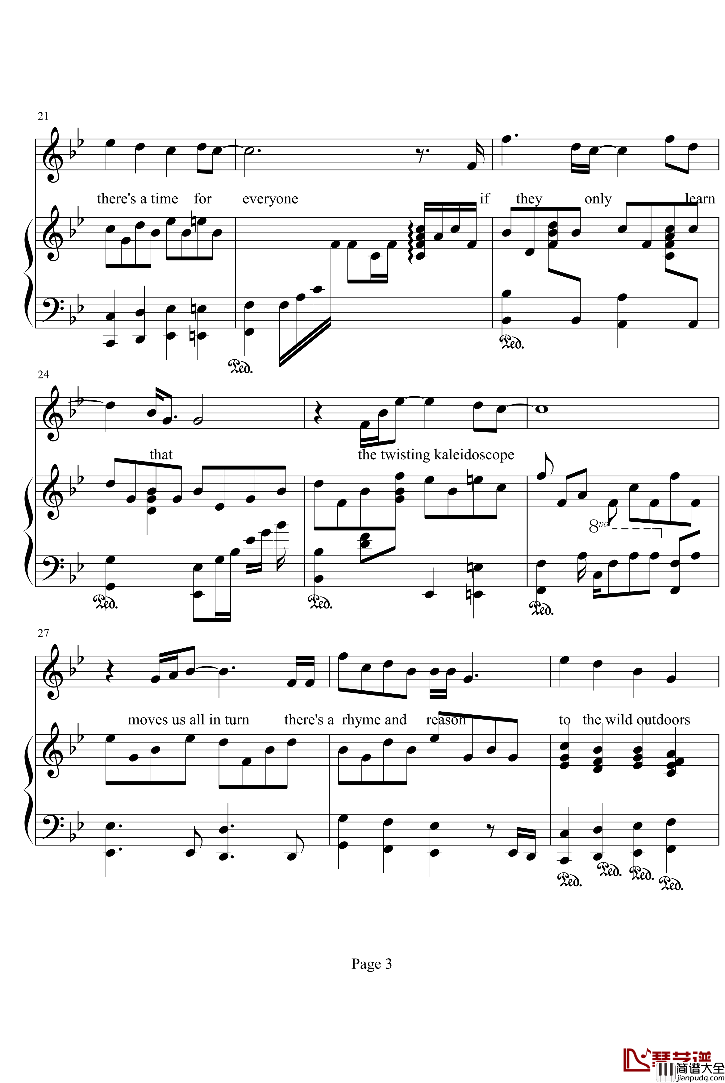 狮子王主题曲钢琴谱_影视