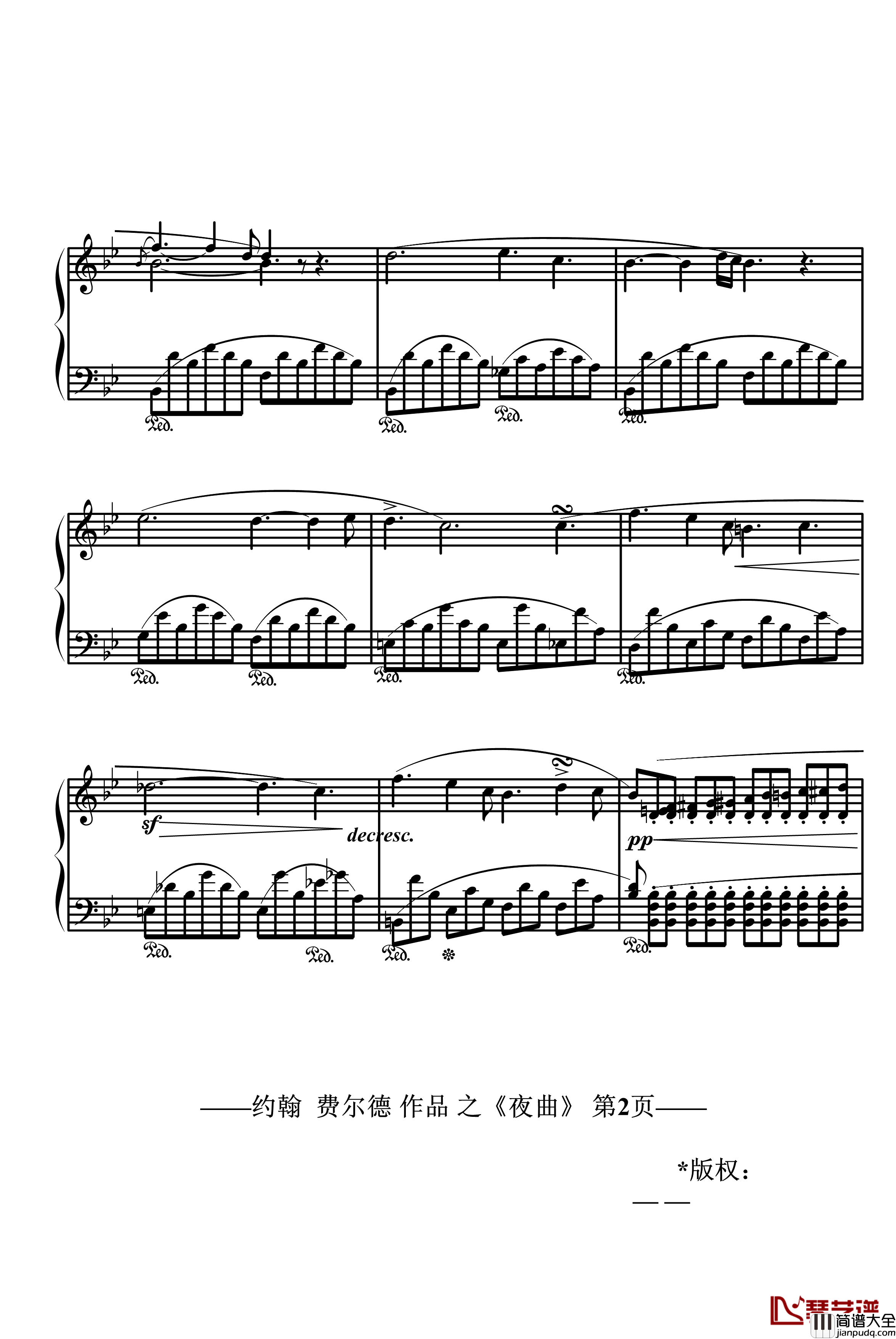 夜曲钢琴谱_约翰·费尔德
